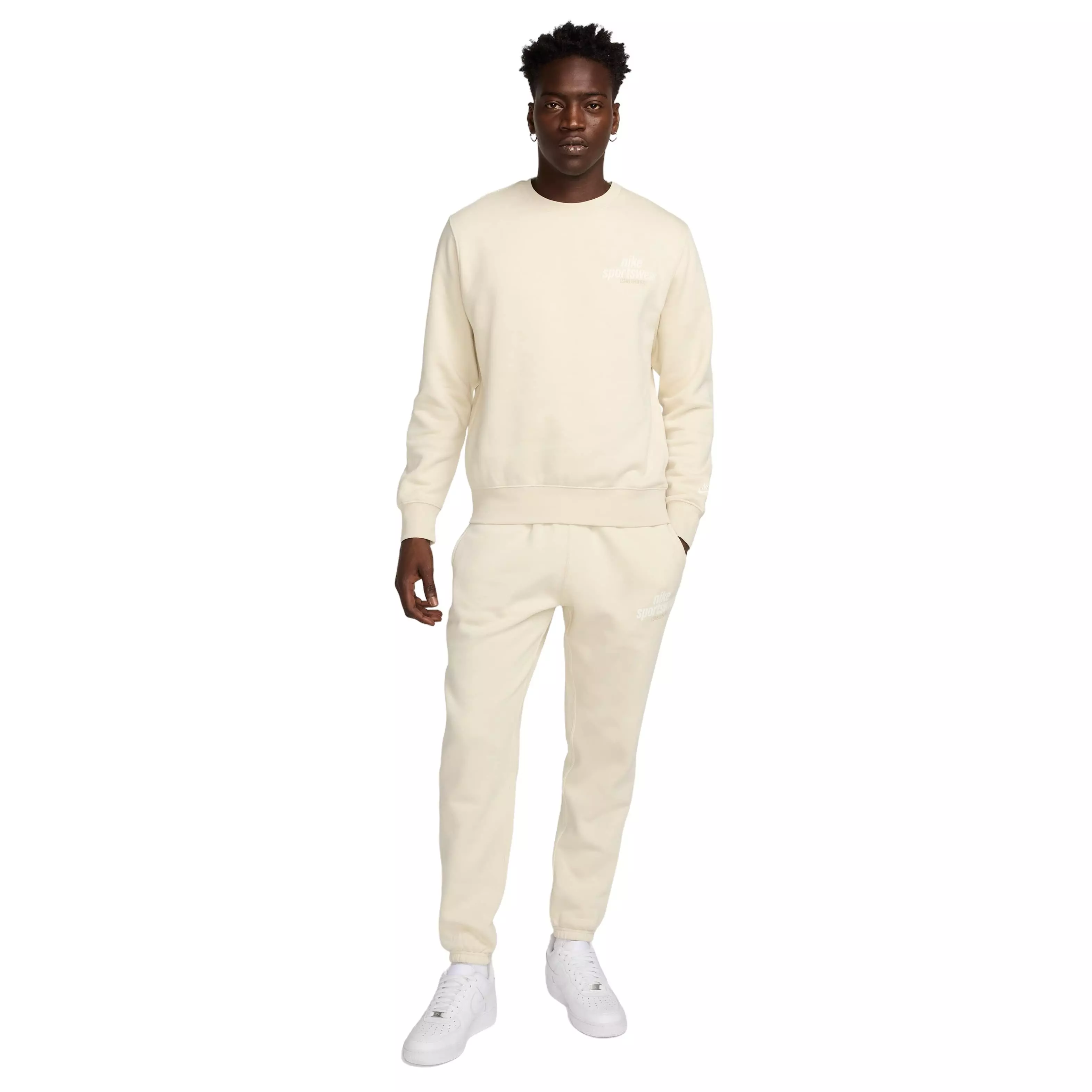 Nike Men's Club Sportswear BB Graphic Fleece Crew - LT KHAKI