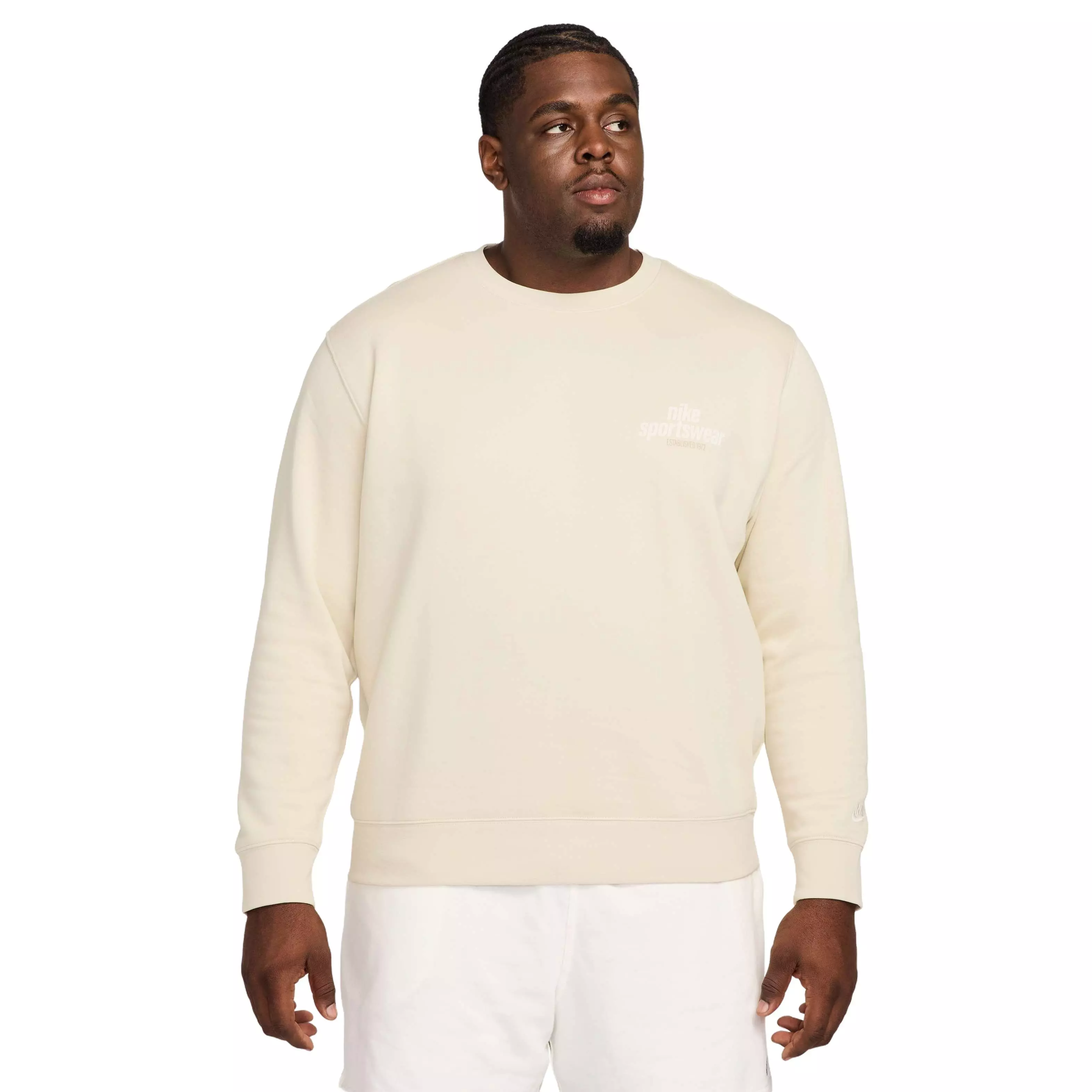 Nike Men's Club Sportswear BB Graphic Fleece Crew - LT KHAKI