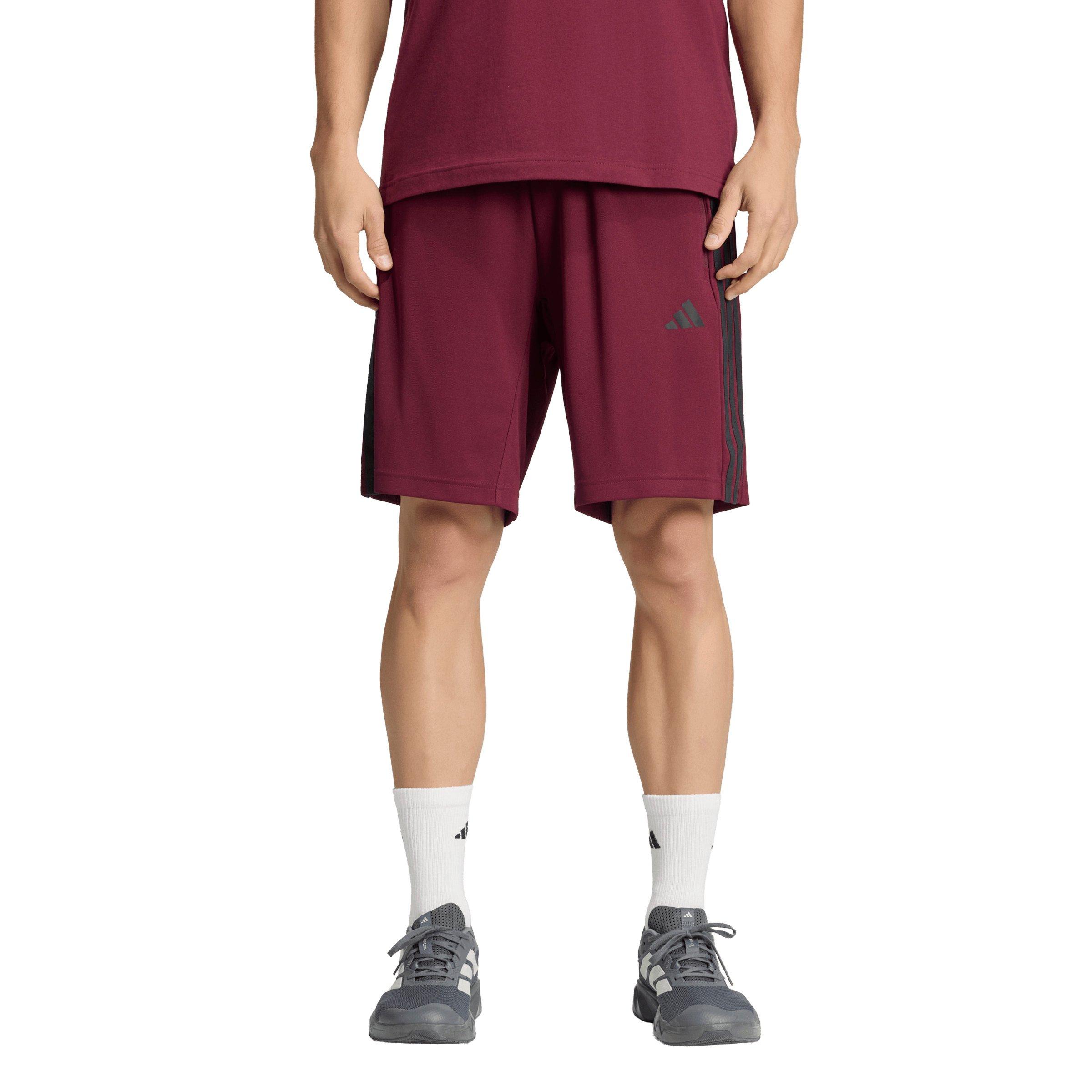 adidas Men's Workout Essentials Base 3-Stripes 9in Pique Short - Maroon - MAROON