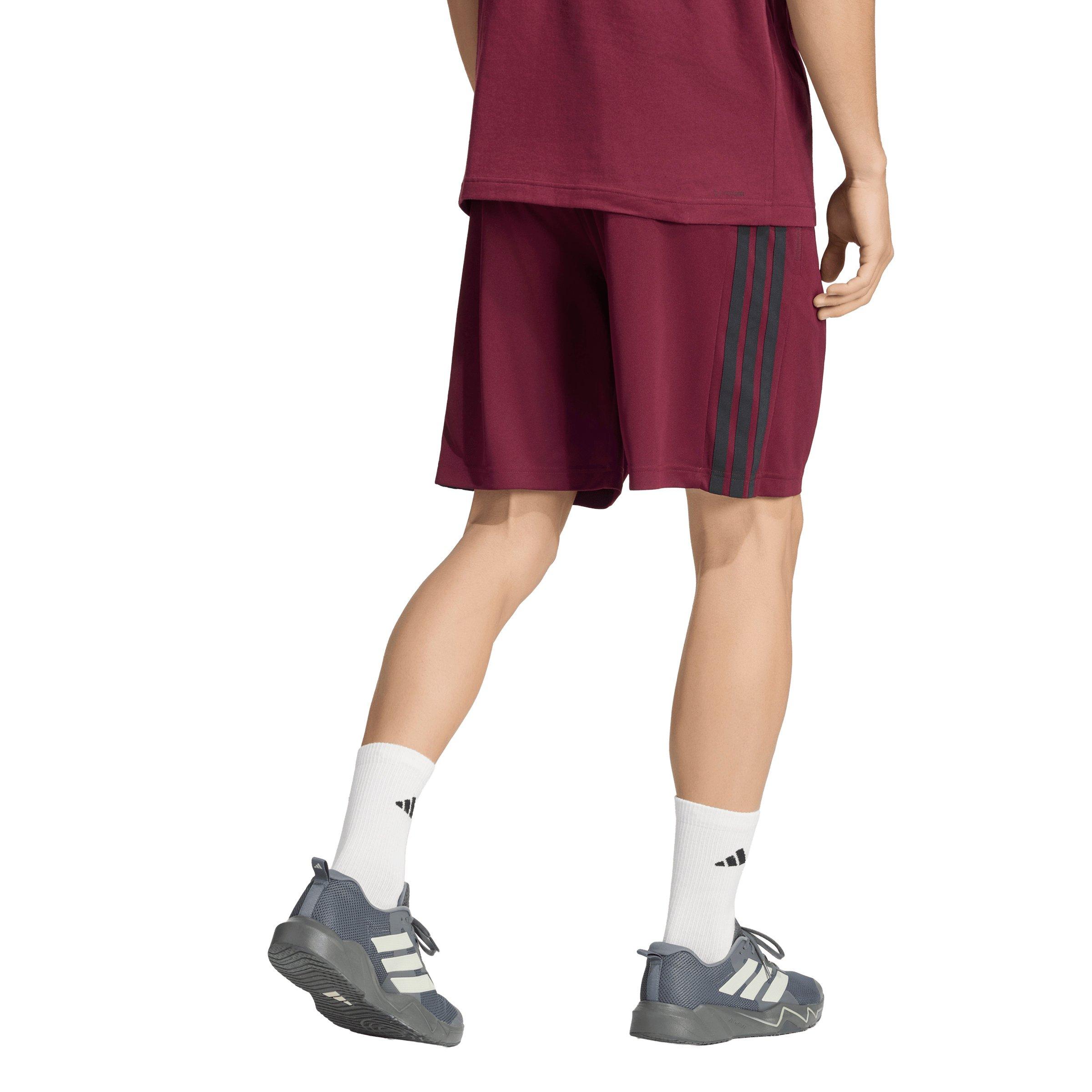 adidas Men's Workout Essentials Base 3-Stripes 9in Pique Short - Maroon - MAROON
