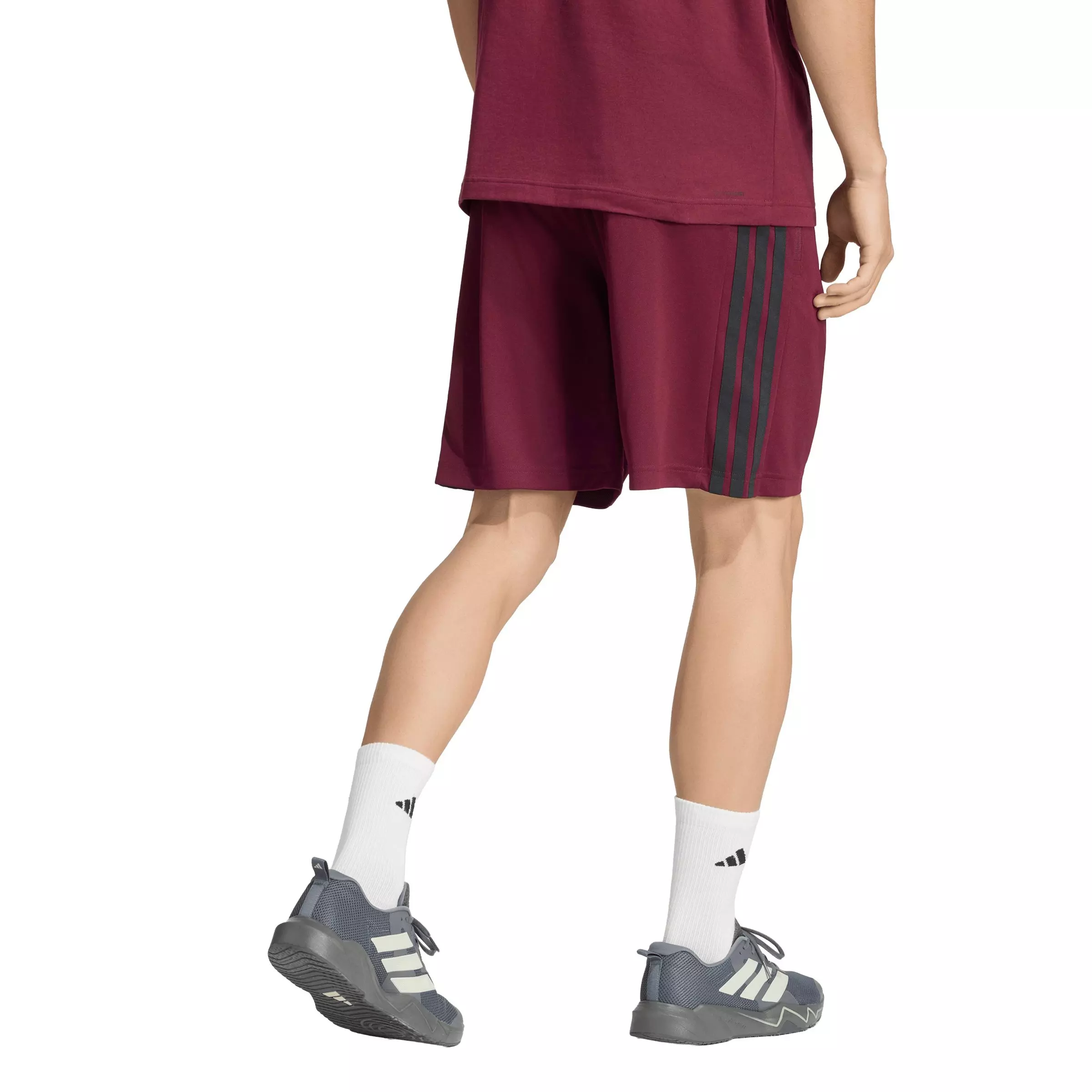 adidas Men's Workout Essentials Base 3-Stripes 9in Pique Short - Maroon - MAROON