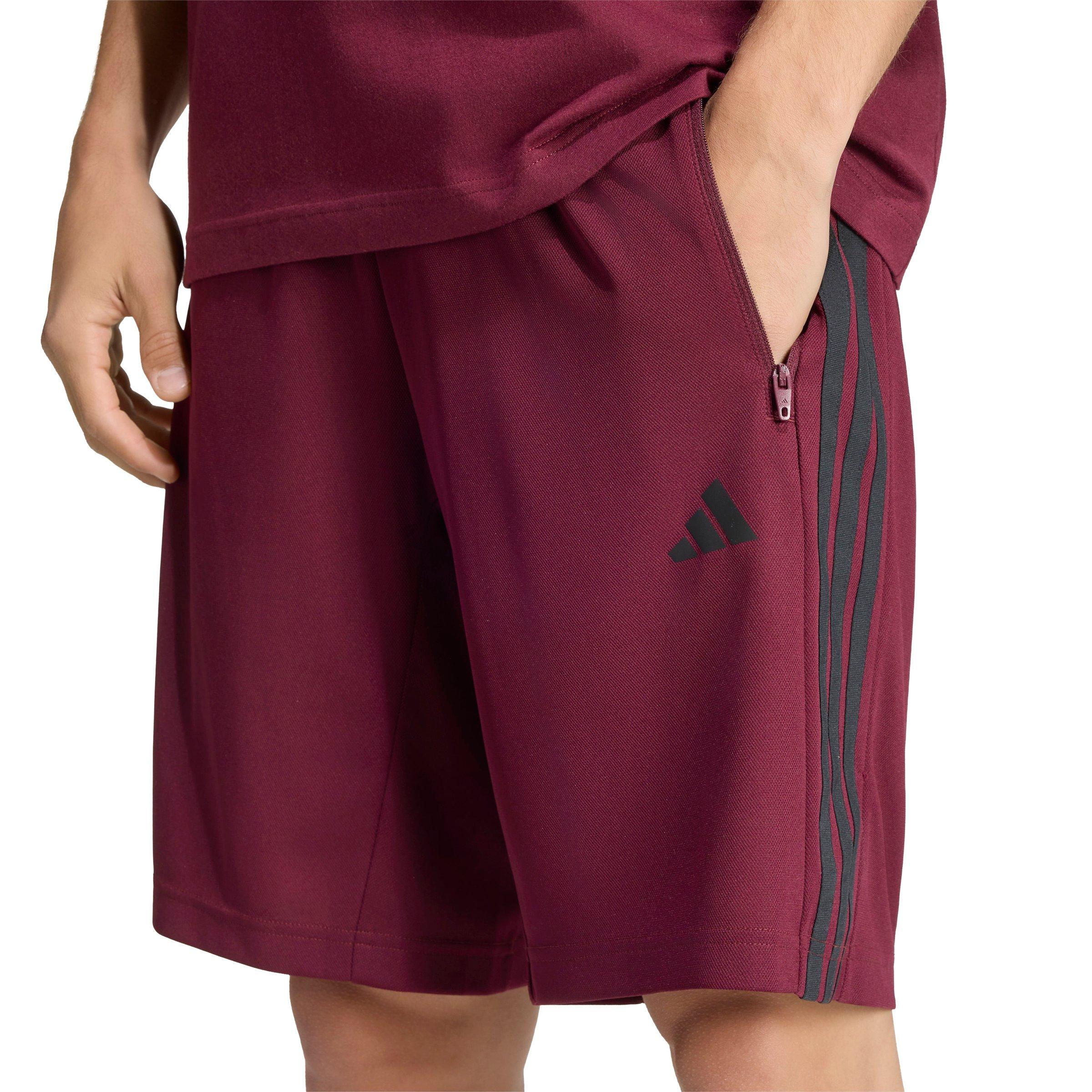 adidas Men's Workout Essentials Base 3-Stripes 9in Pique Short - Maroon - MAROON