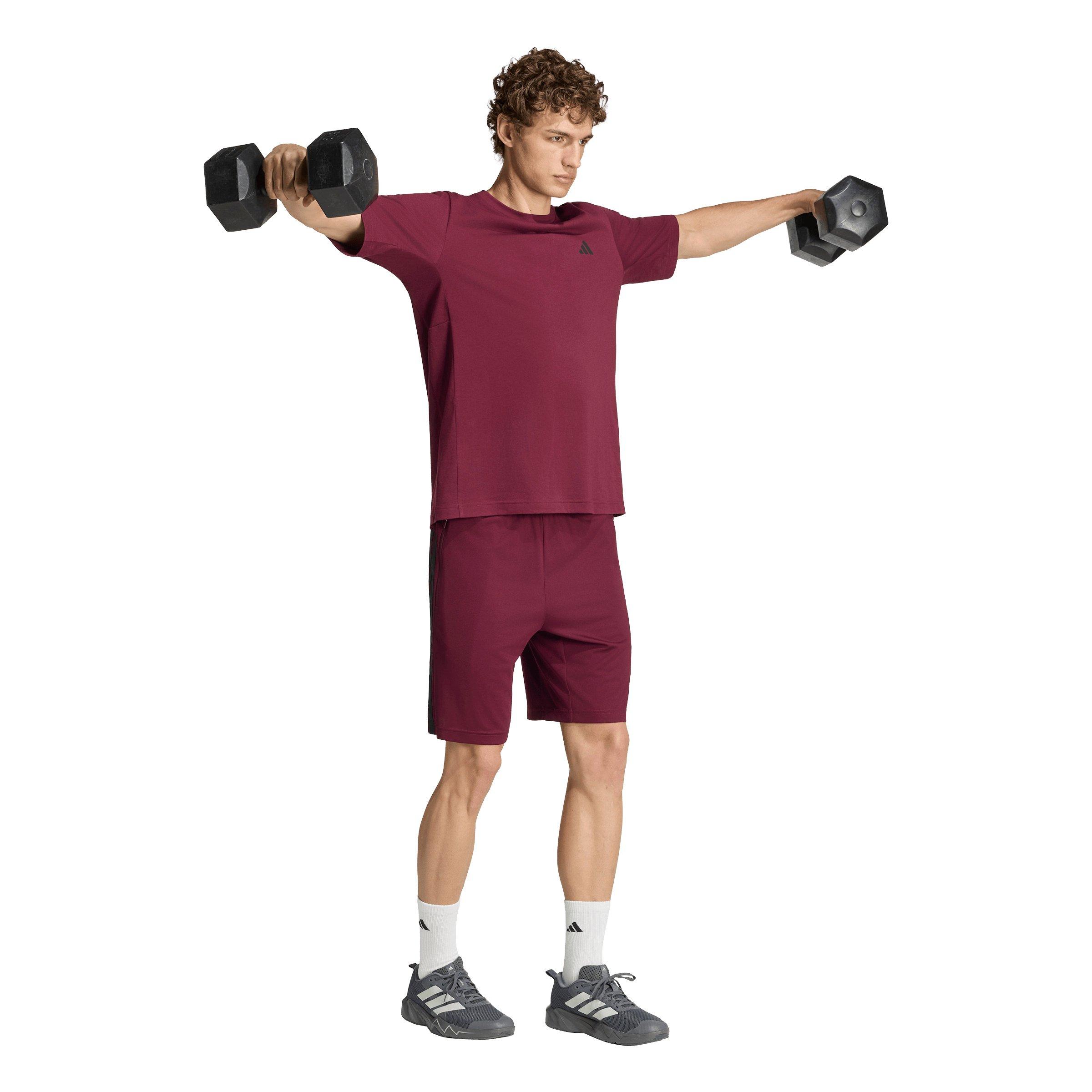 adidas Men's Workout Essentials Base 3-Stripes 9in Pique Short - Maroon - MAROON