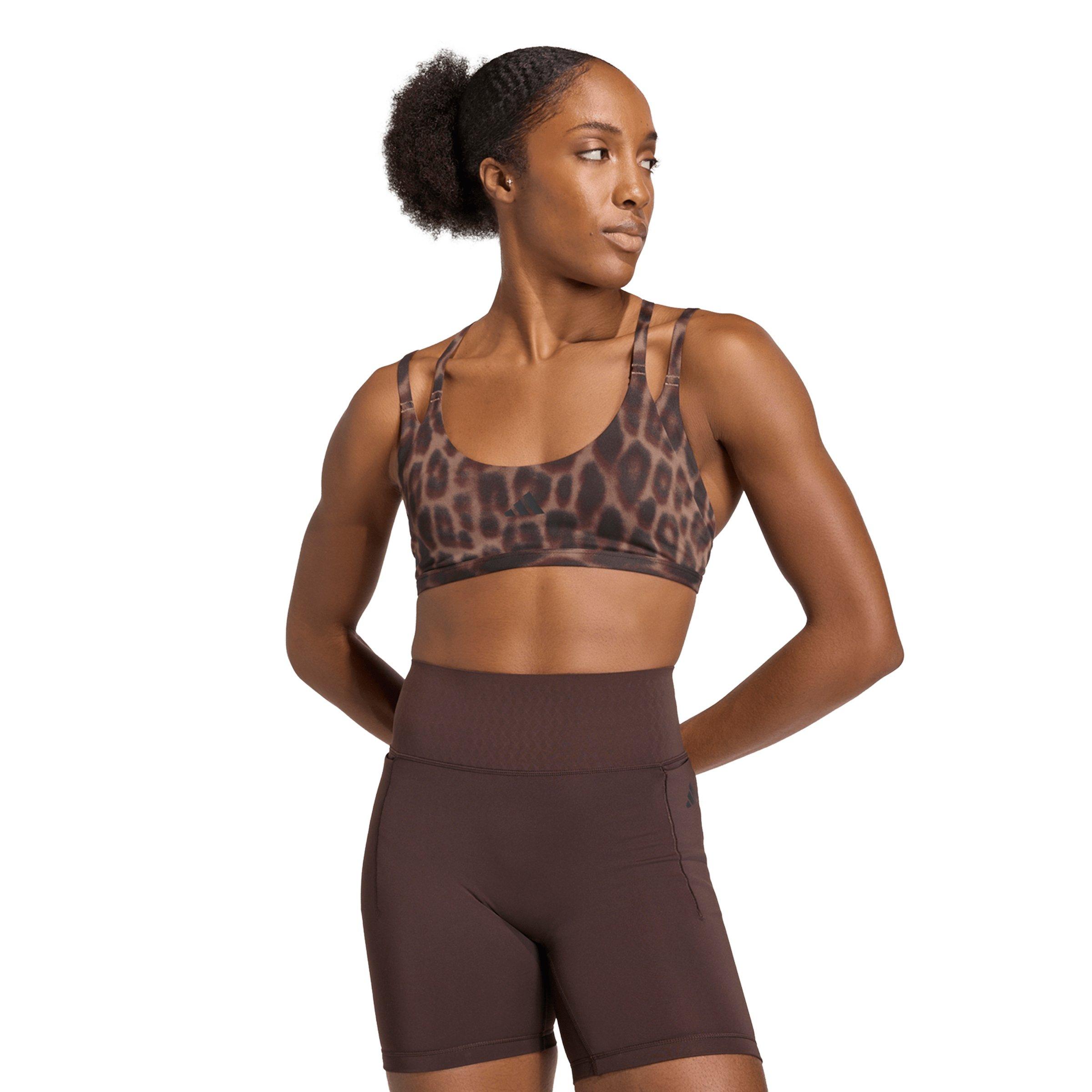adidas Women's Optime Leopard Strappy Light Support Bra - Brown - BROWN Thumbnail View 1