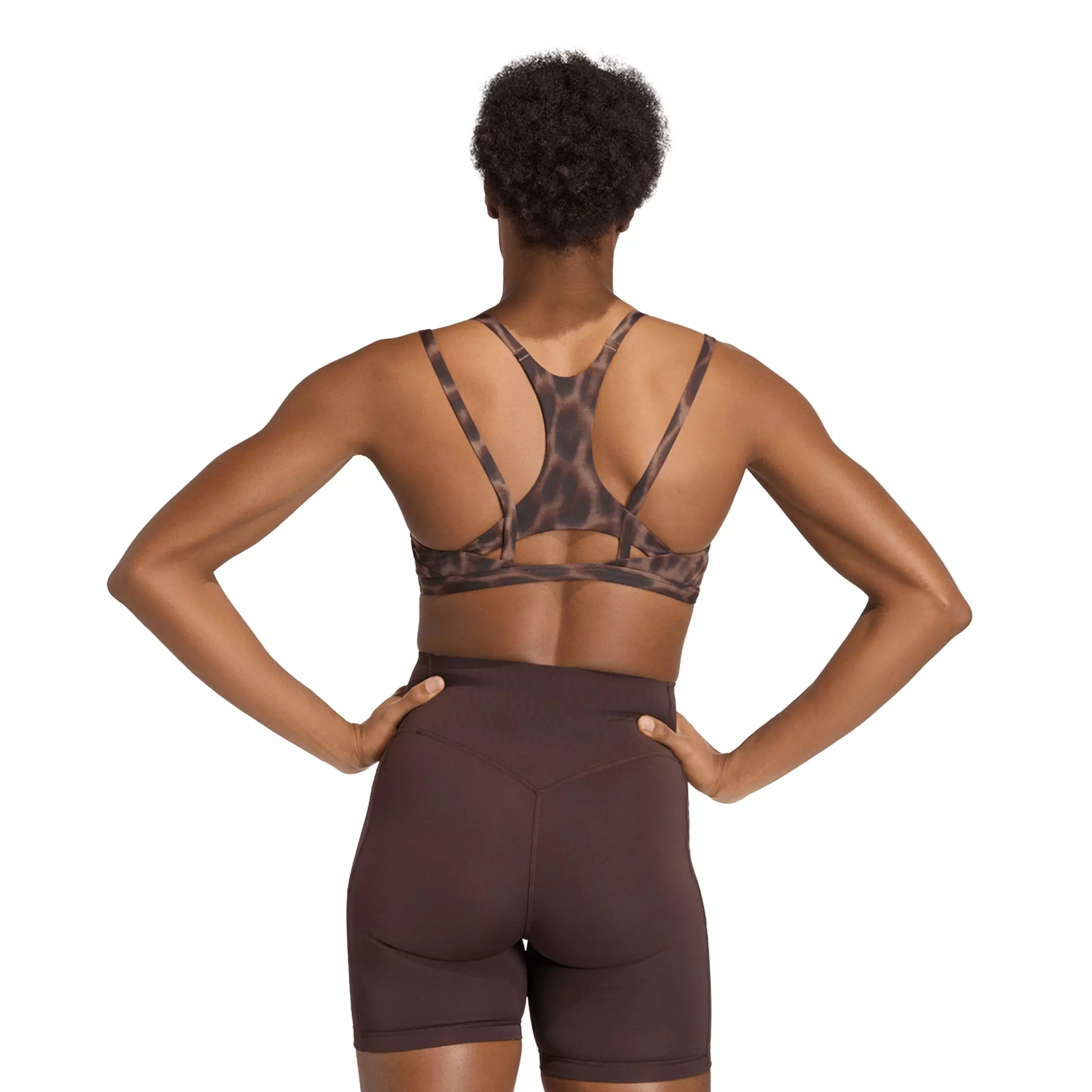 adidas Women's Optime Leopard Strappy Light Support Bra-Brown - BROWN