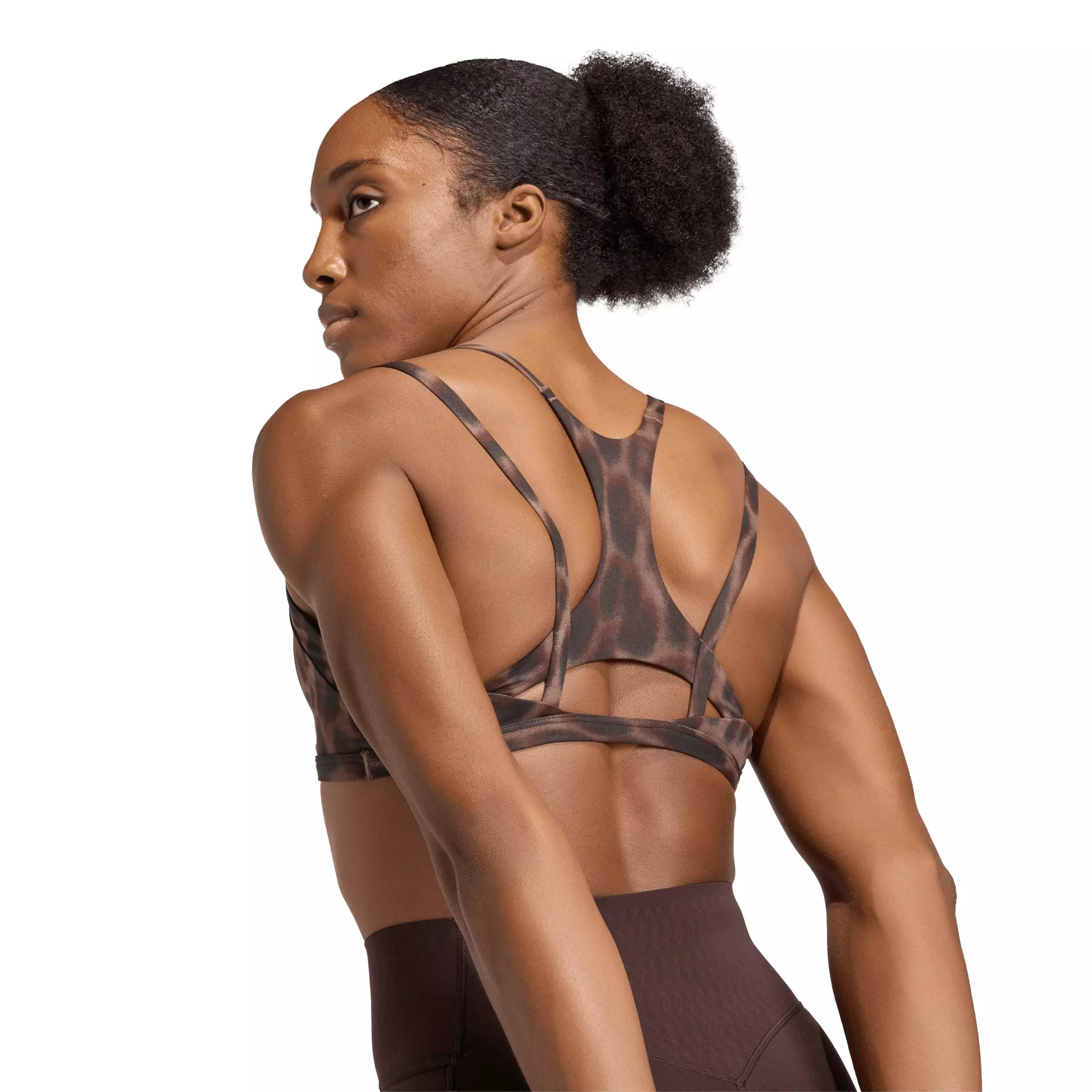 adidas Women's Optime Leopard Strappy Light Support Bra-Brown - BROWN
