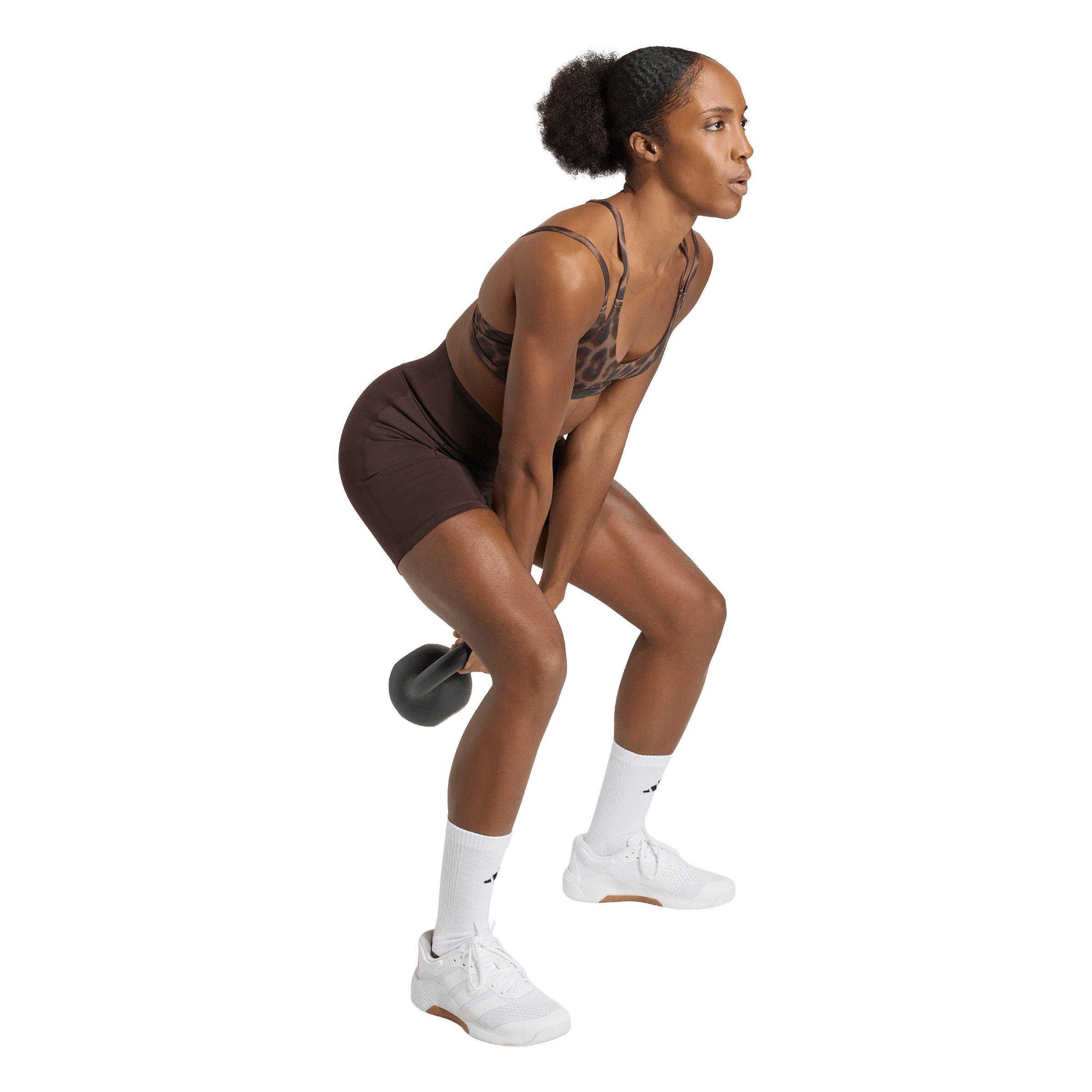 adidas Women's Optime Leopard Strappy Light Support Bra-Brown - BROWN Thumbnail View 4