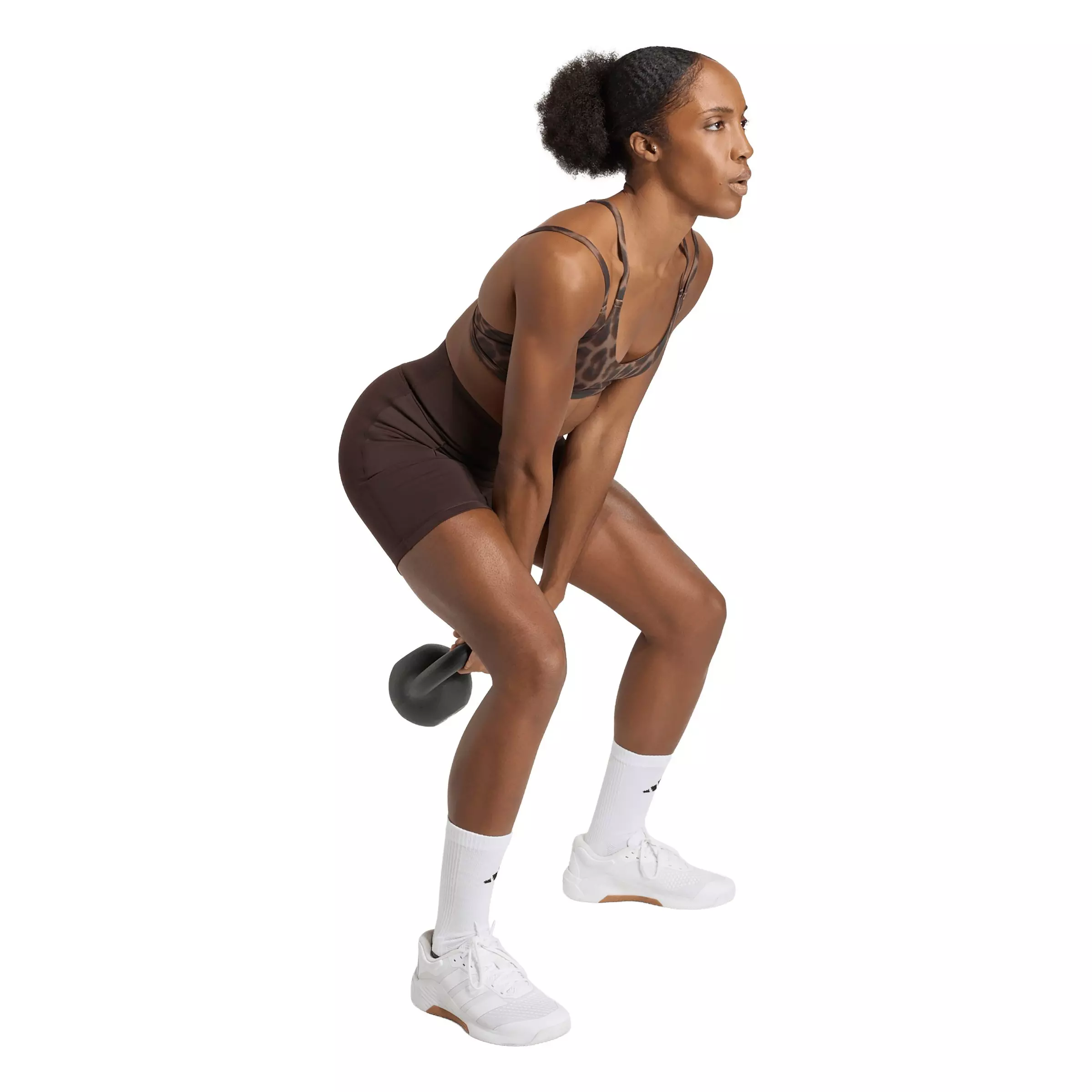 adidas Women's Optime Leopard Strappy Light Support Bra-Brown - BROWN