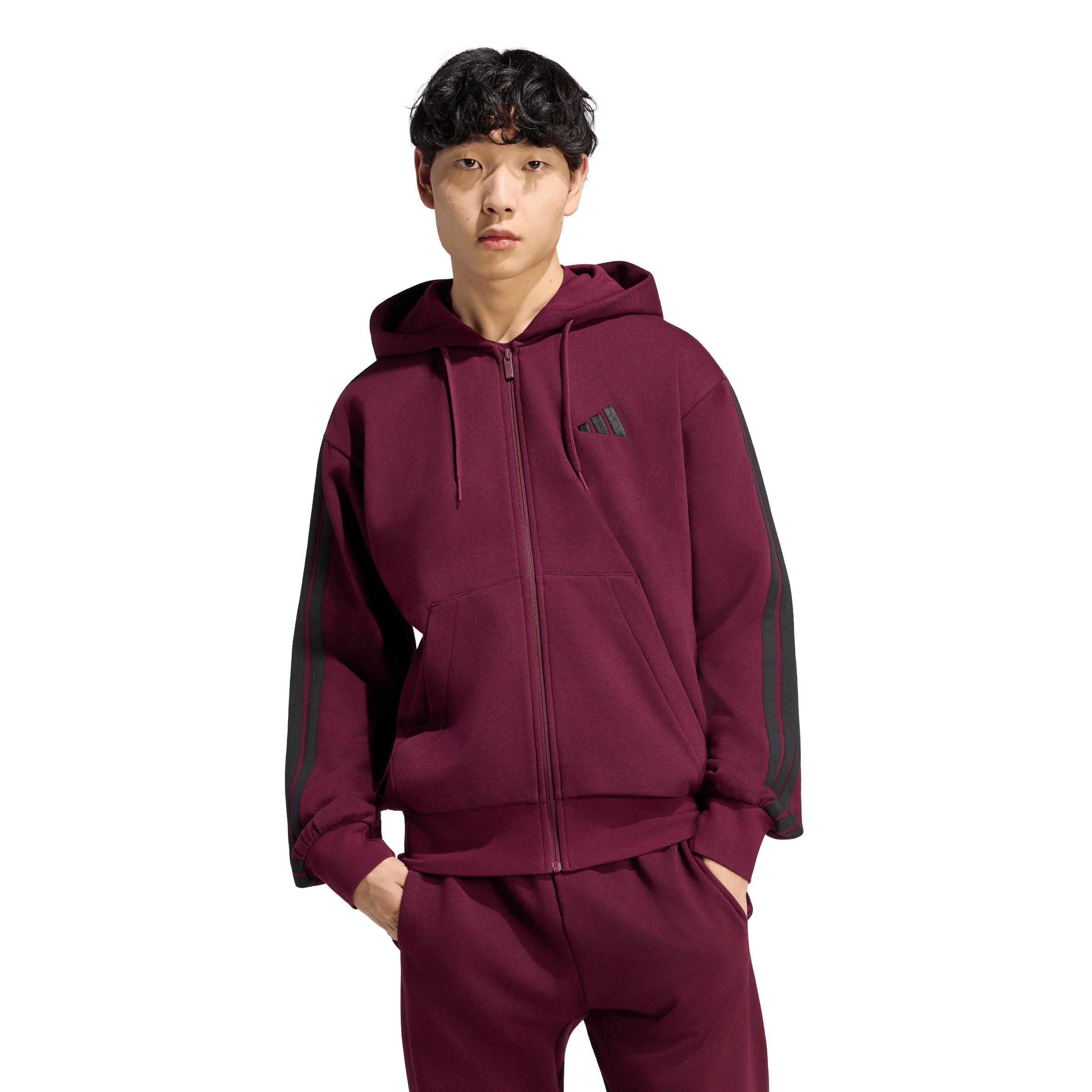 adidas Men's Essentials 3-Stripes Fleece Hoodie - Maroon - MAROON