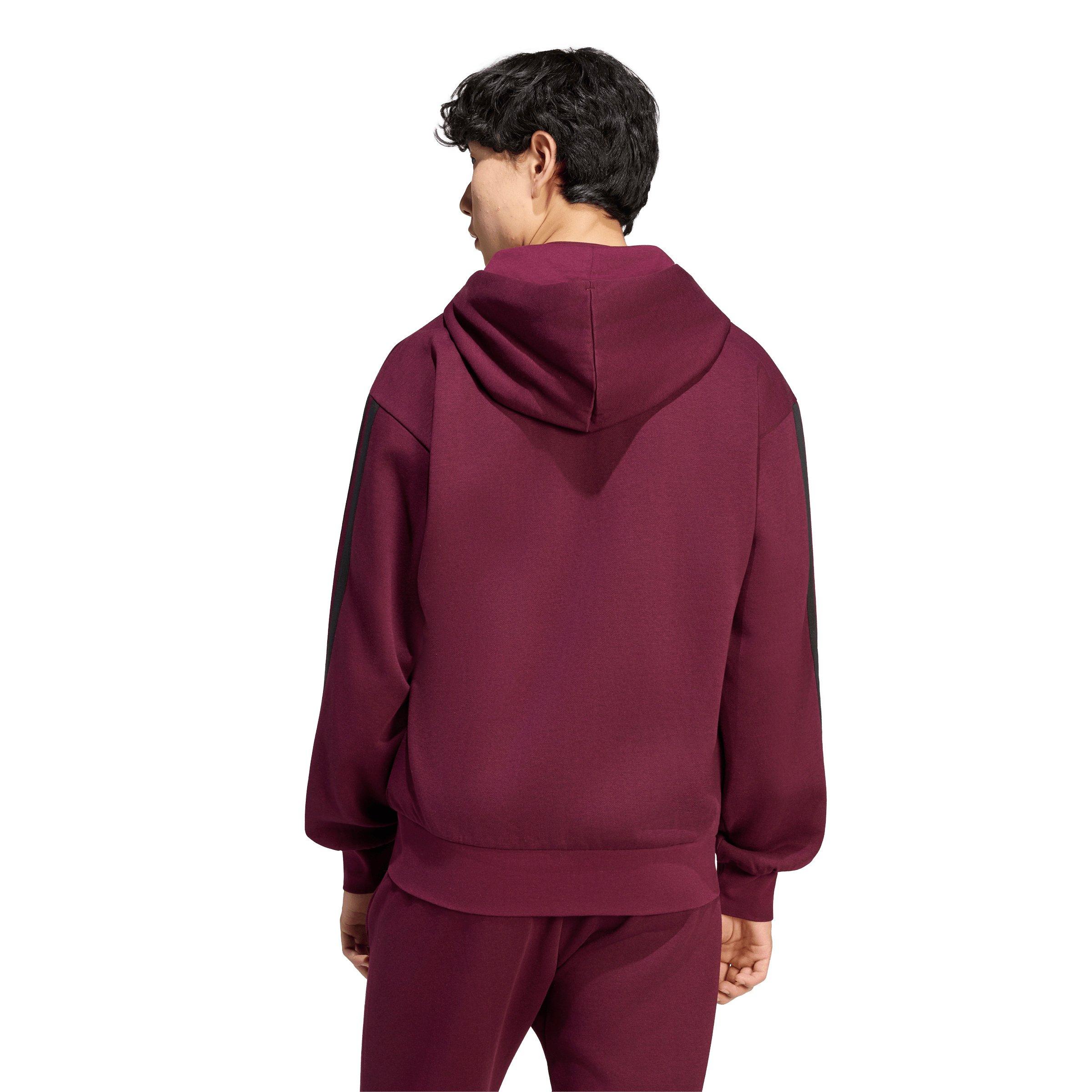 adidas Men's Essentials 3-Stripes Fleece Hoodie - Maroon - MAROON