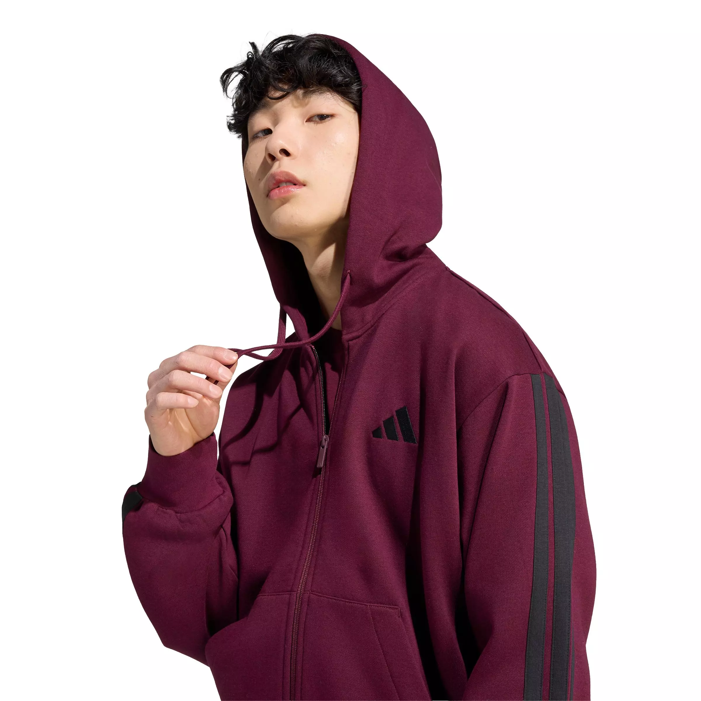 adidas Men's Essentials 3-Stripes Fleece Hoodie - Maroon - MAROON