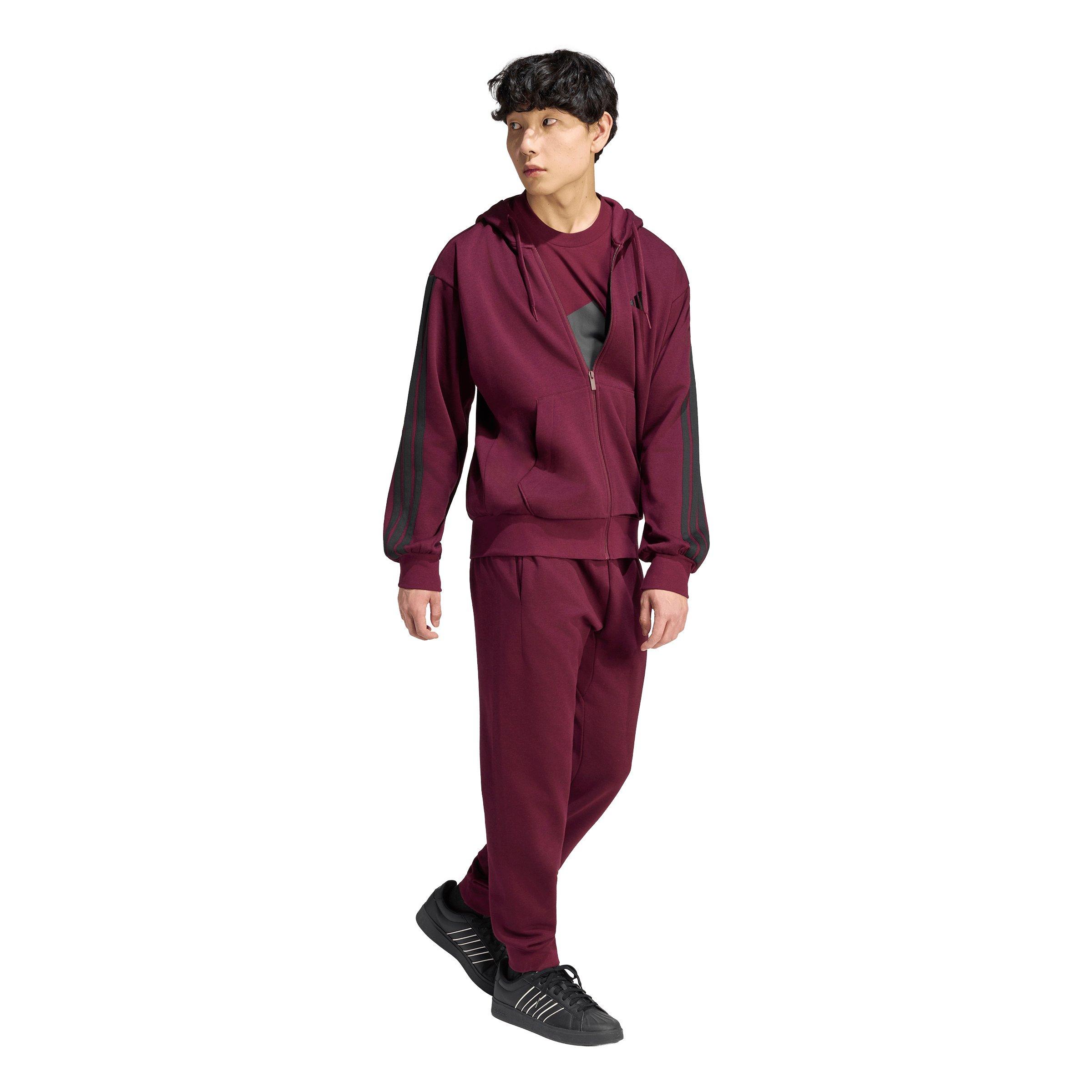 adidas Men's Essentials 3-Stripes Fleece Hoodie - Maroon - MAROON