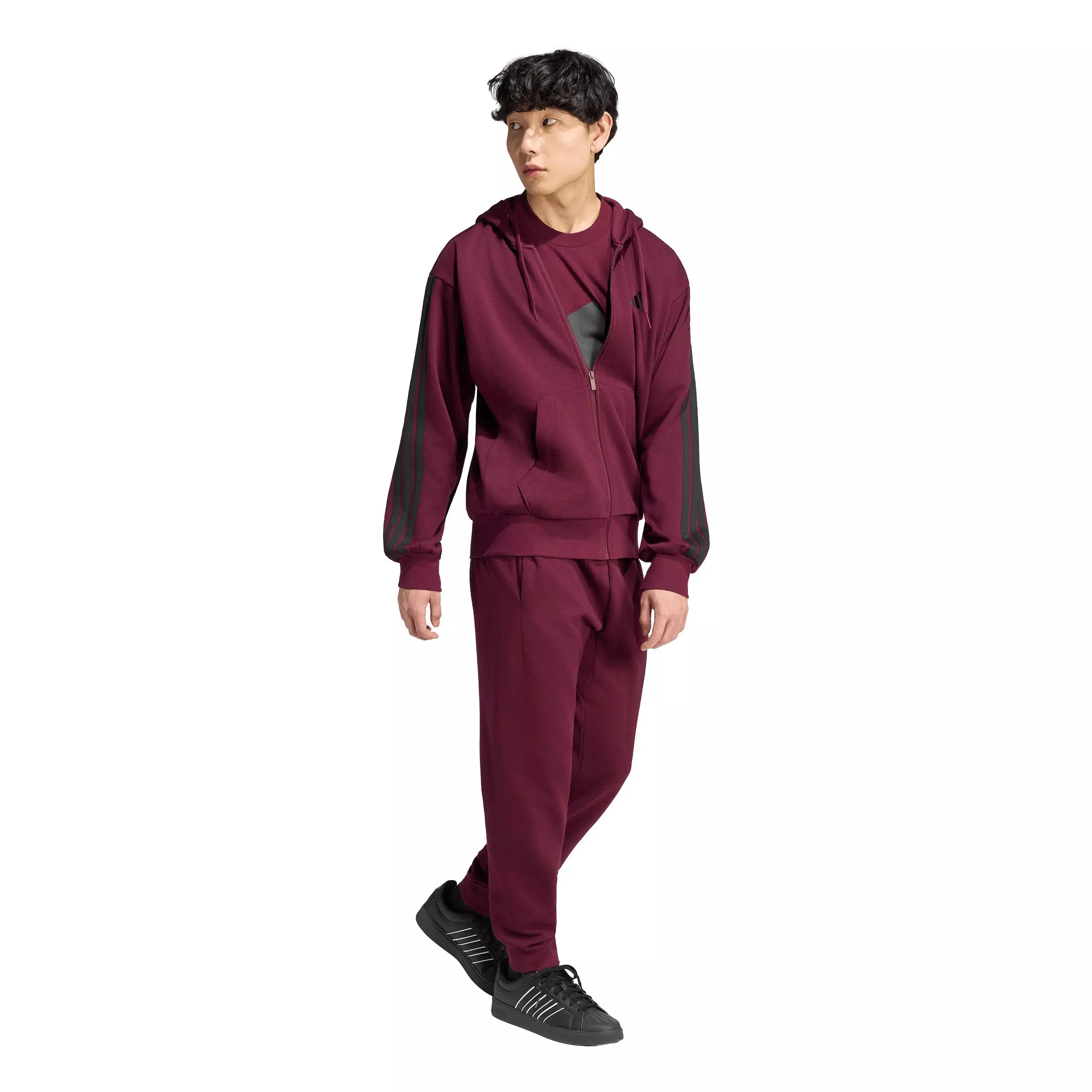 adidas Men's Essentials 3-Stripes Fleece Hoodie - Maroon - MAROON