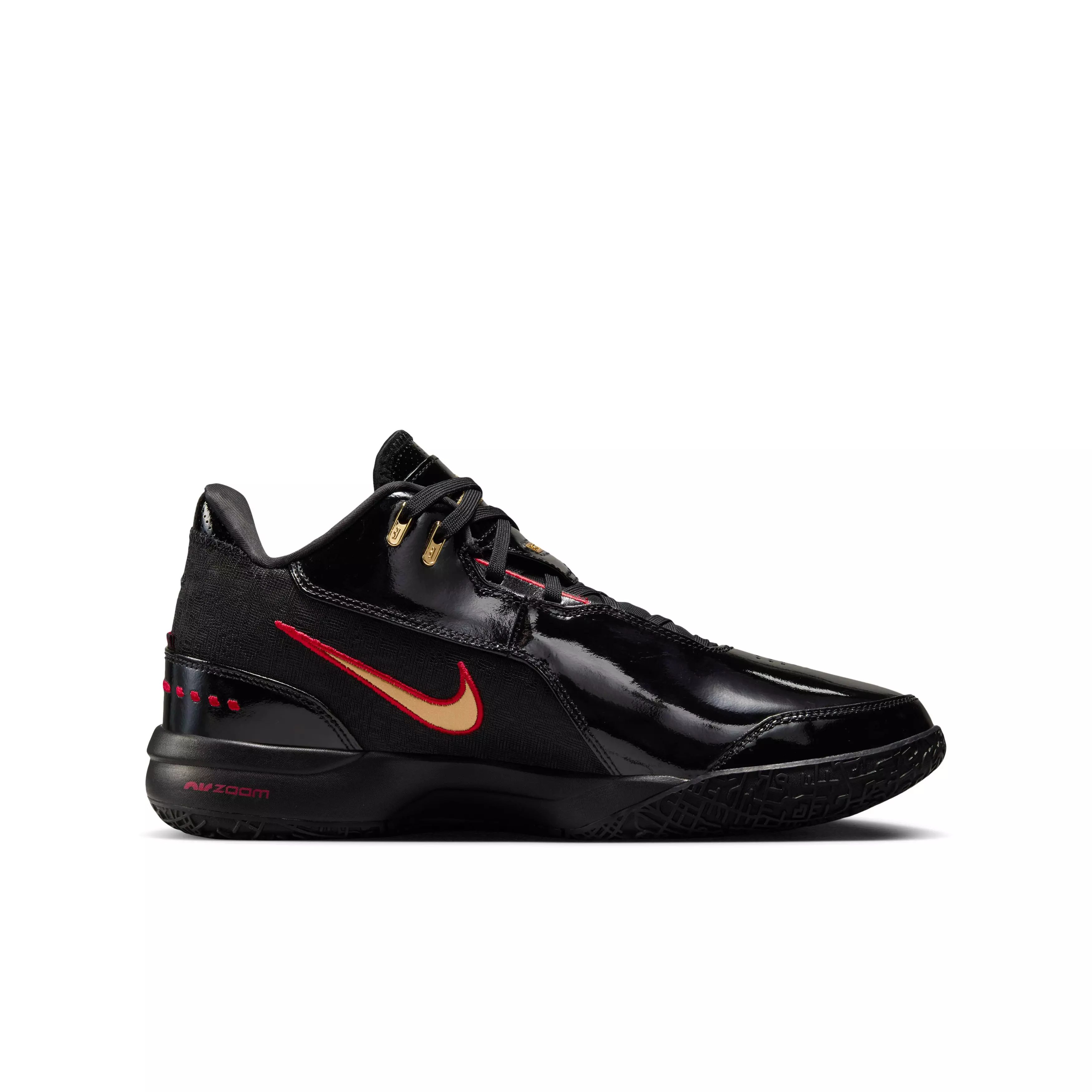 Nike LeBron NXXT Gen AMPD "Black/University Red/Metallic Gold" Grade School Boys' Basketball Shoe - BLACK/RED/GOLD
