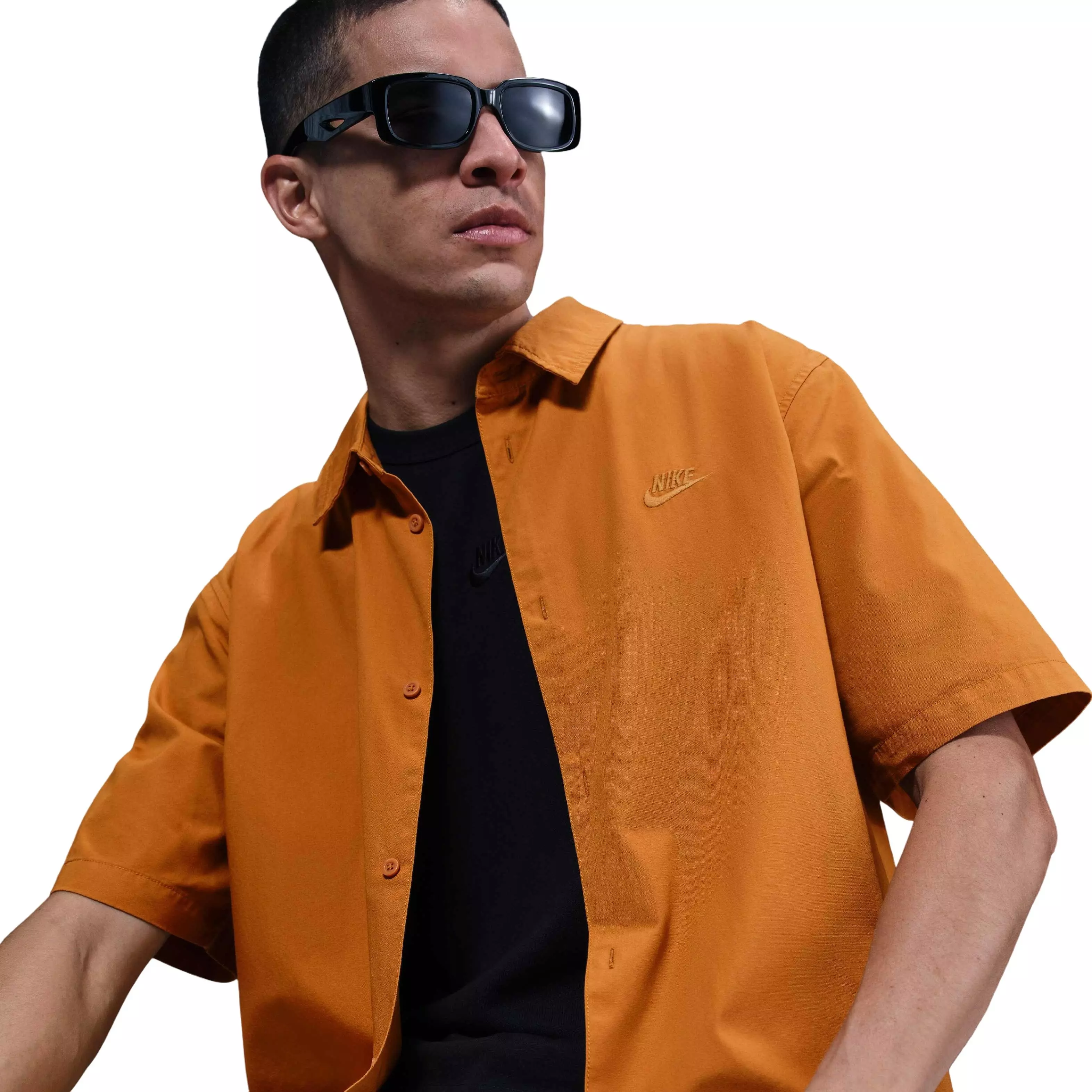 Nike Women's Club Short-Sleeve Button-Down Shirt -Orange - ORANGE