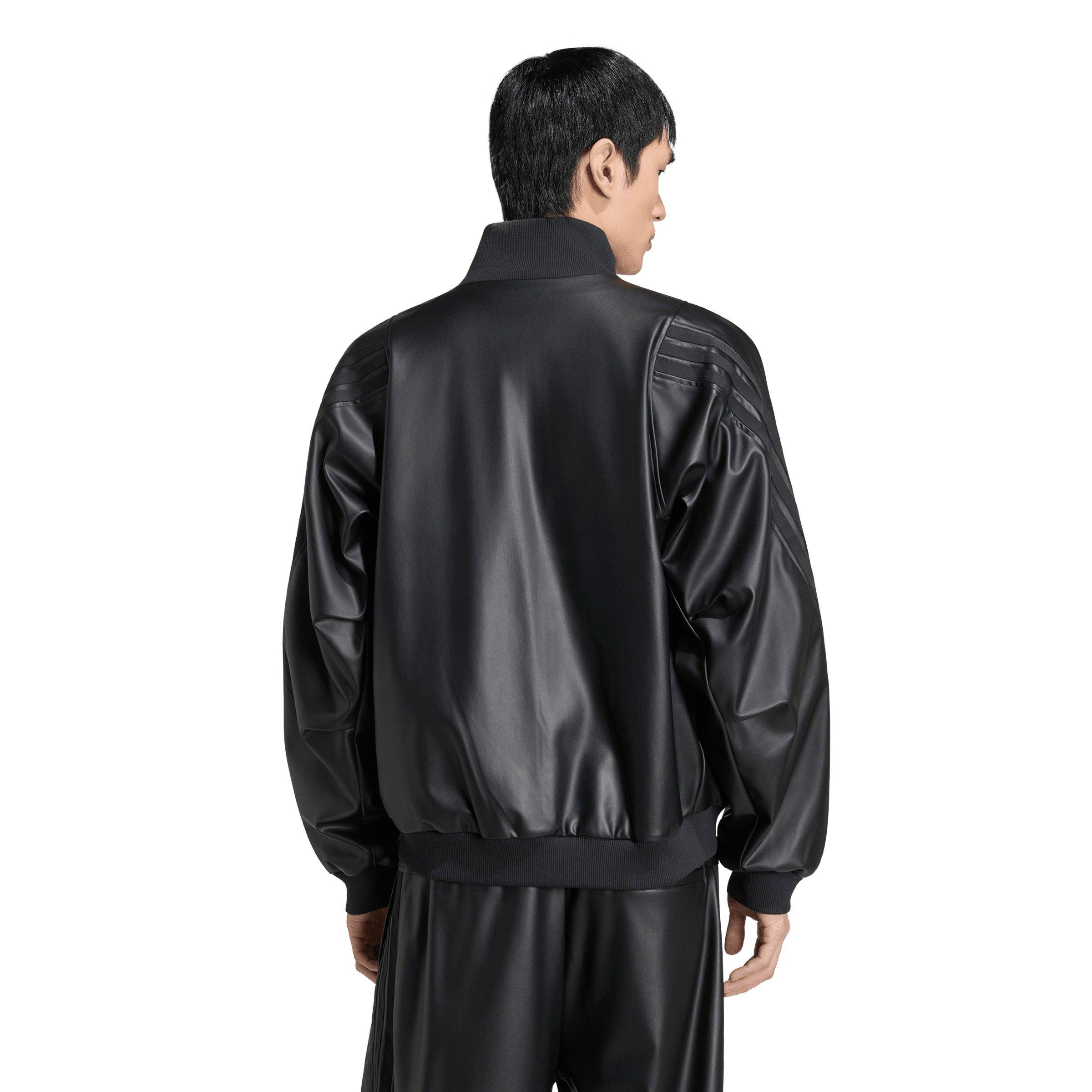 adidas Men's Stadium Loose Fit Fake Leather Track Top - Black - BLACK