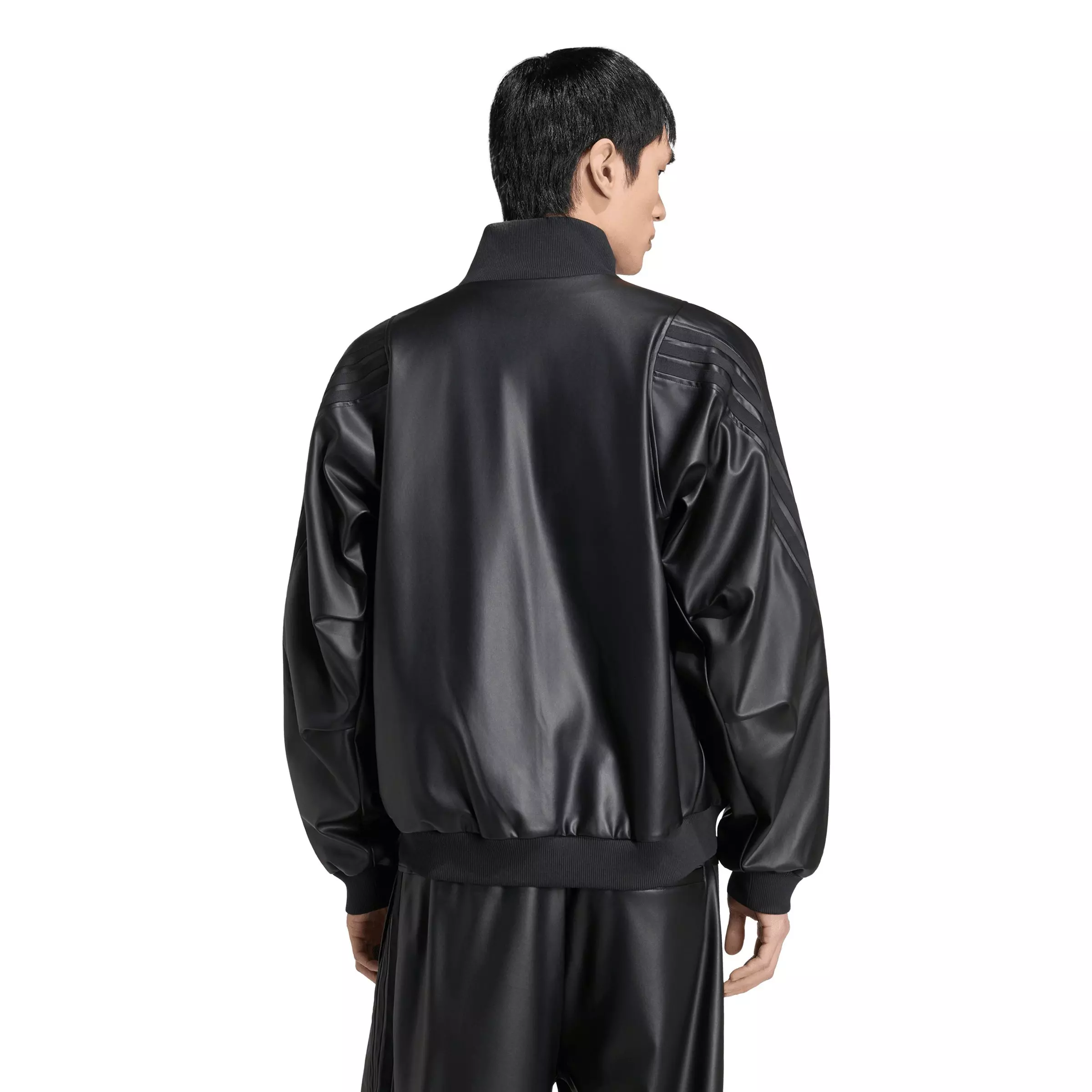 adidas Men's Stadium Loose Fit Fake Leather Track Top - Black - BLACK