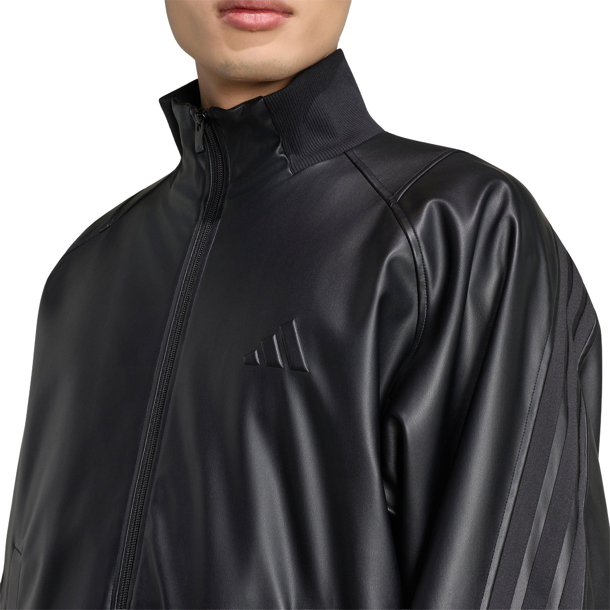 adidas Men's Stadium Loose Fit Fake Leather Track Top - Black - BLACK