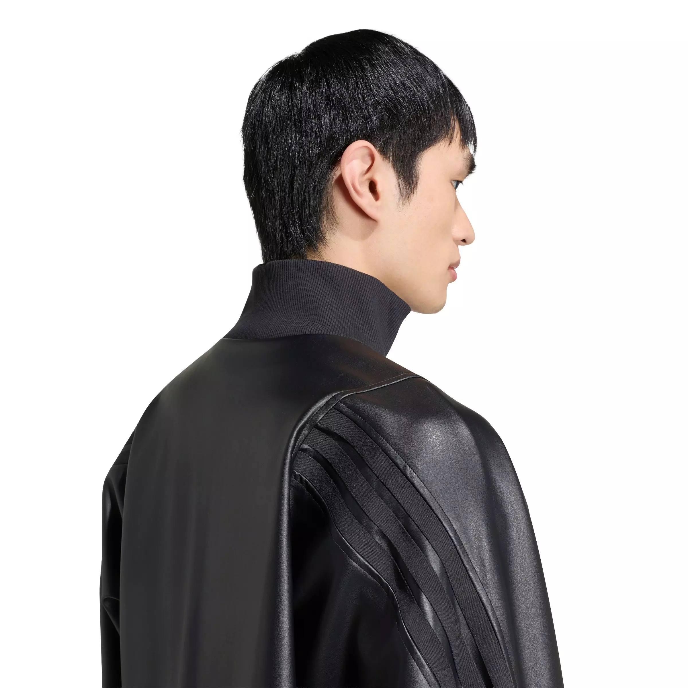 adidas Men's Stadium Loose Fit Fake Leather Track Top - Black - BLACK