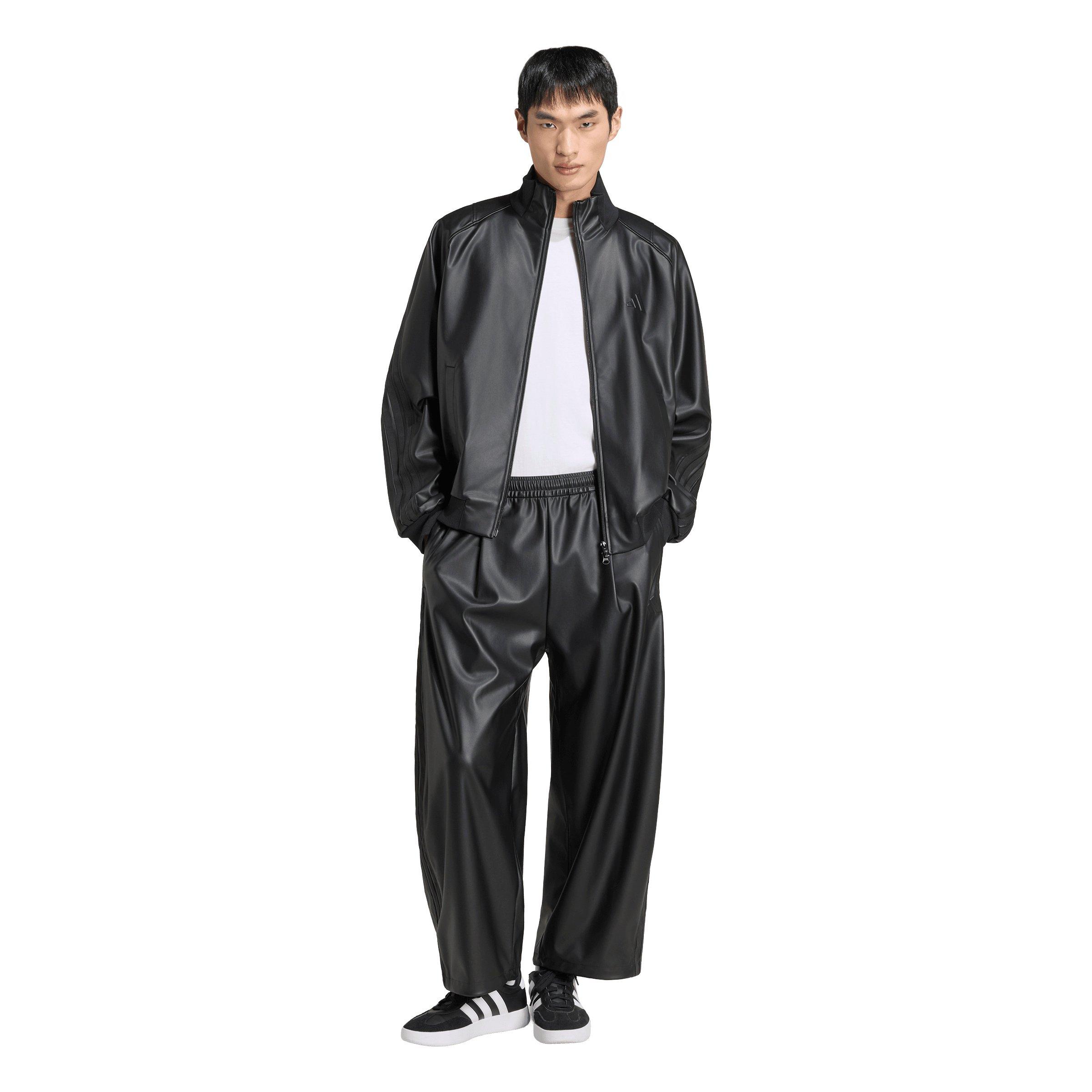 adidas Men's Stadium Loose Fit Fake Leather Track Top - Black - BLACK