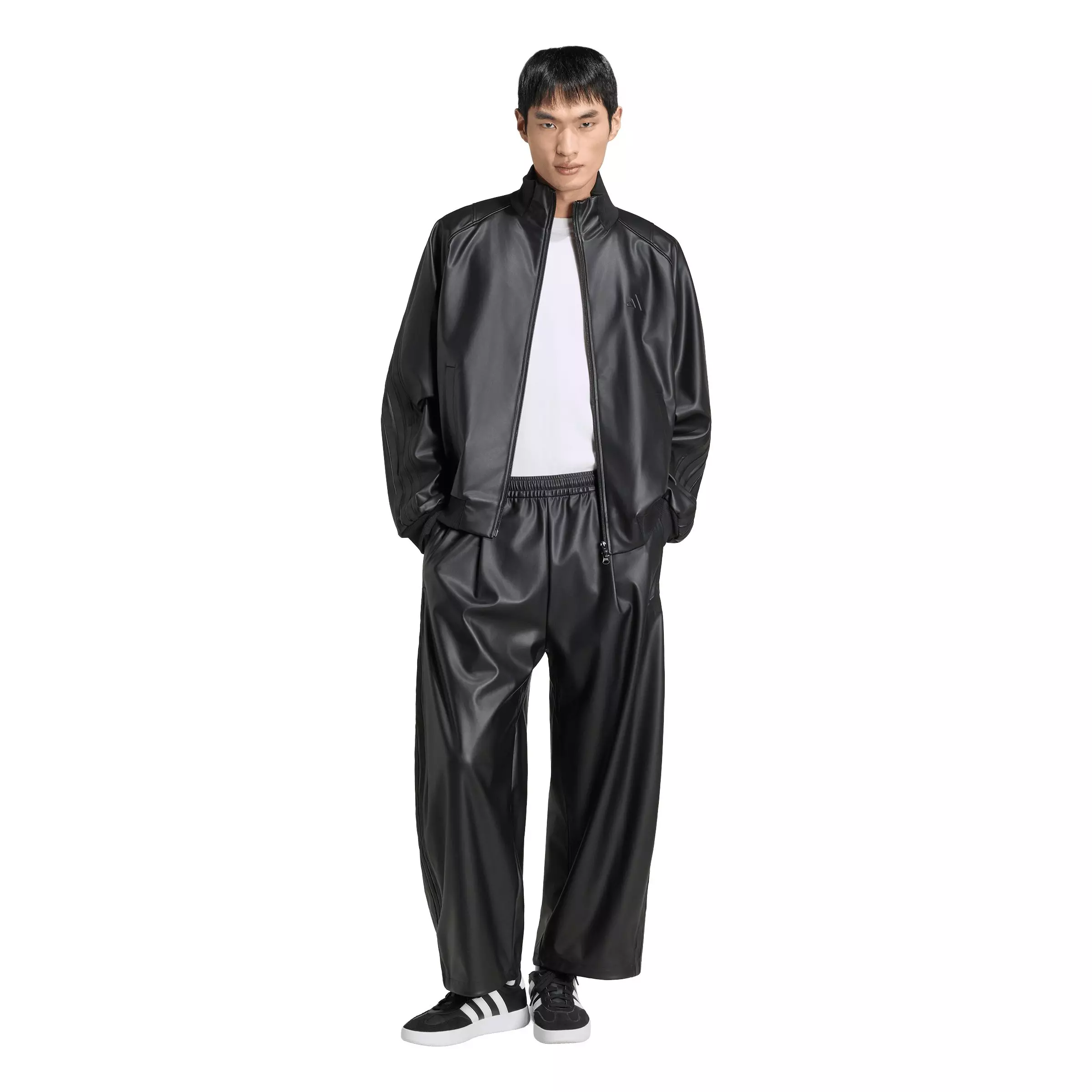 adidas Men's Stadium Loose Fit Fake Leather Track Top - Black - BLACK