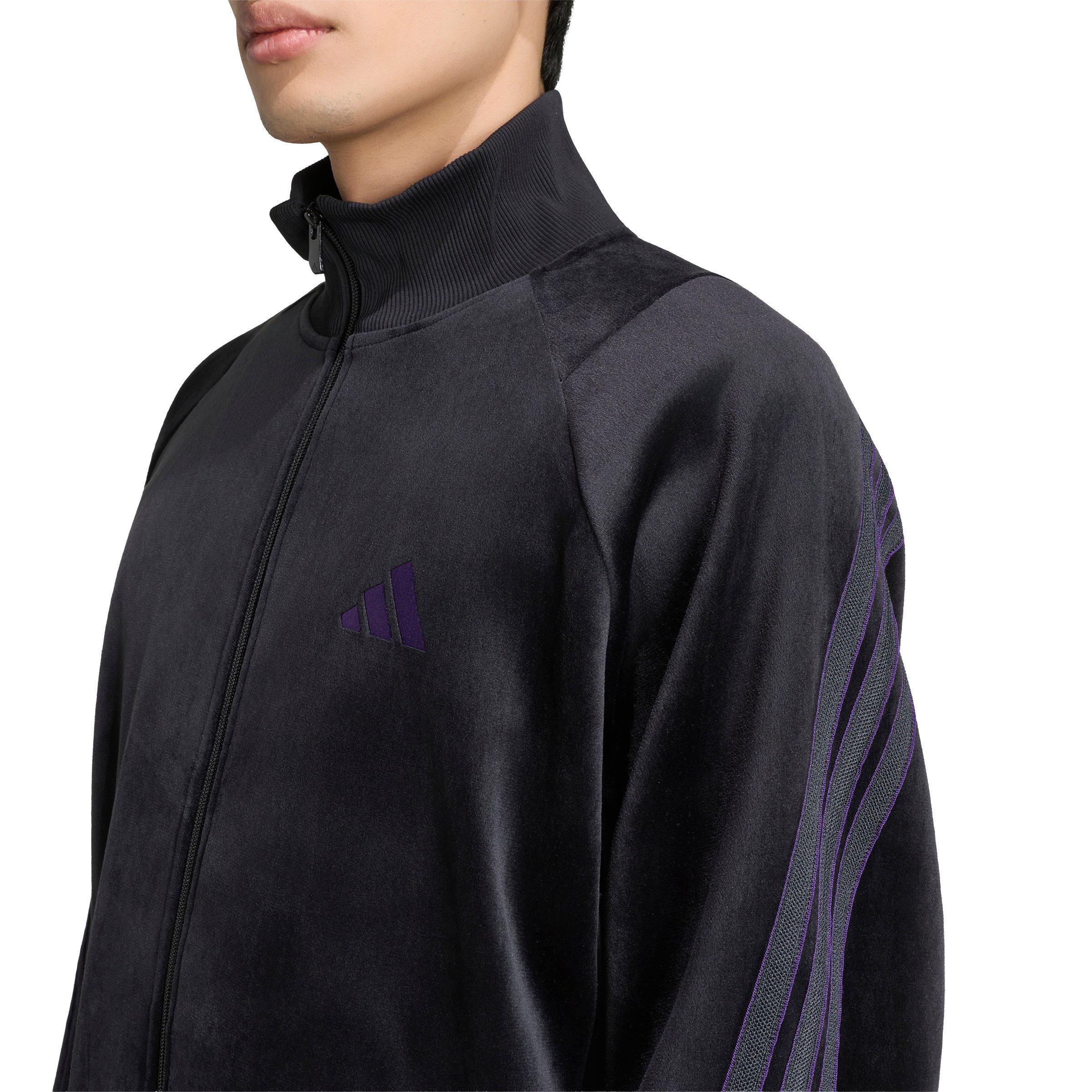 adidas Men's Stadium Loose Fit Velour Tracktop - Black - BLACK