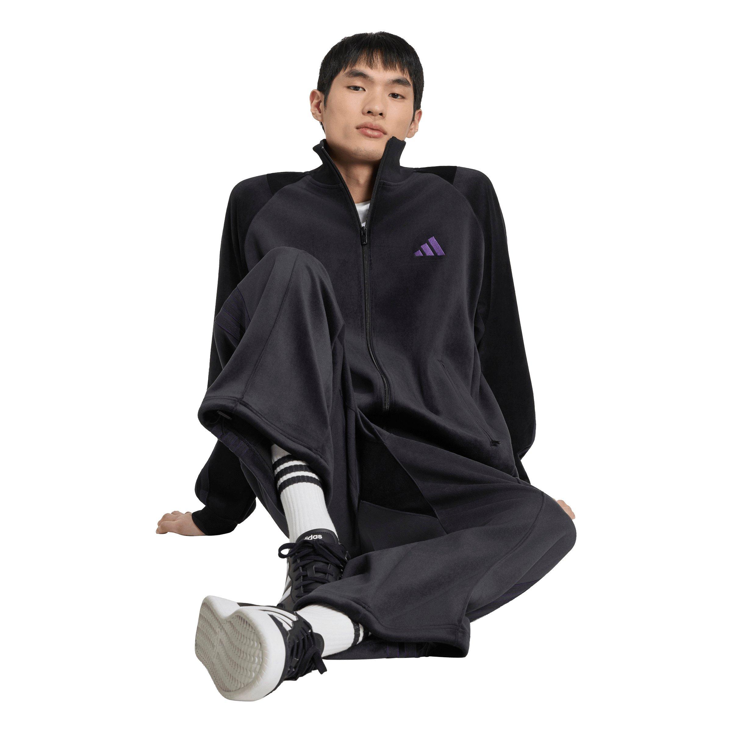 adidas Men's Stadium Loose Fit Velour Tracktop - Black - BLACK