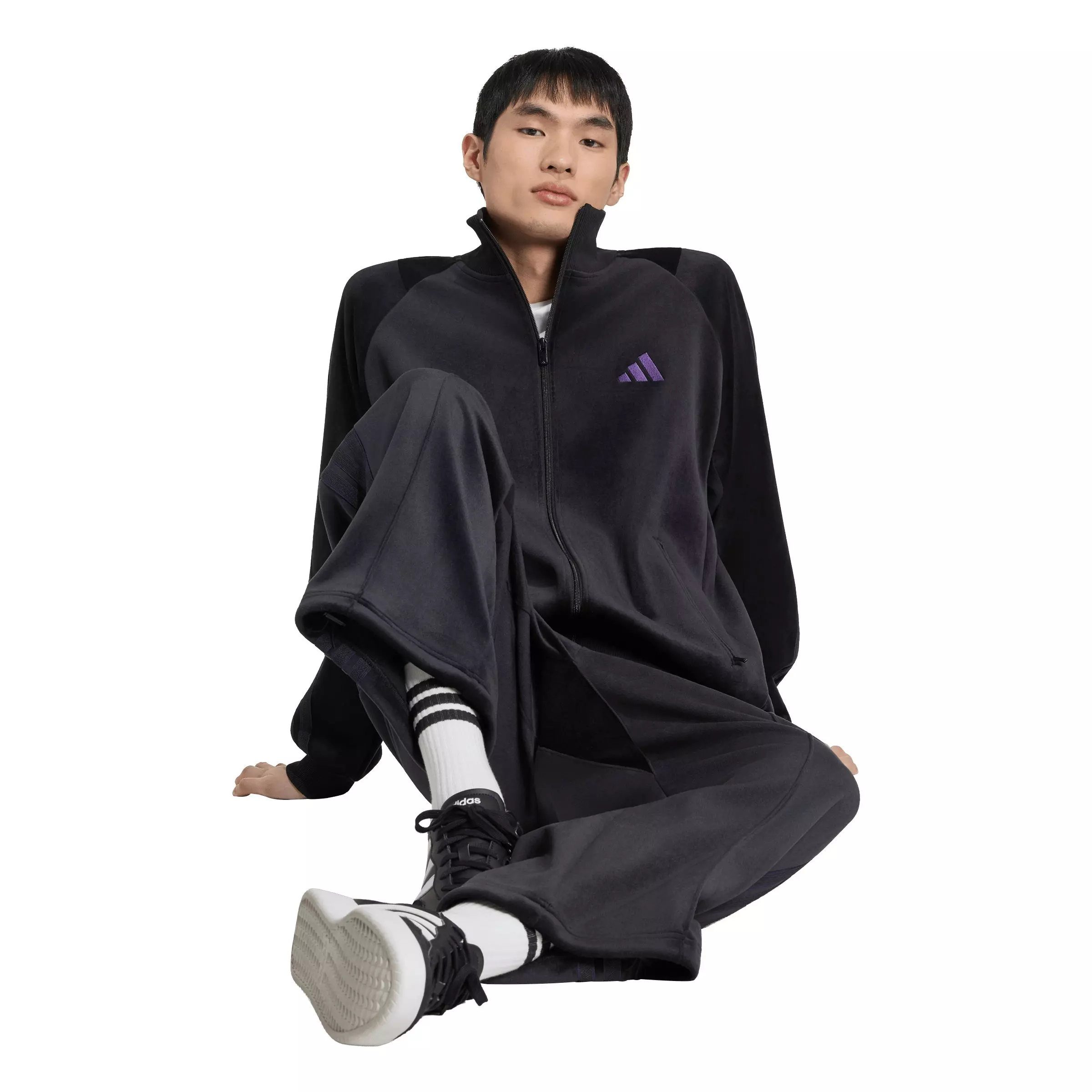 adidas Men's Stadium Loose Fit Velour Tracktop - Black - BLACK