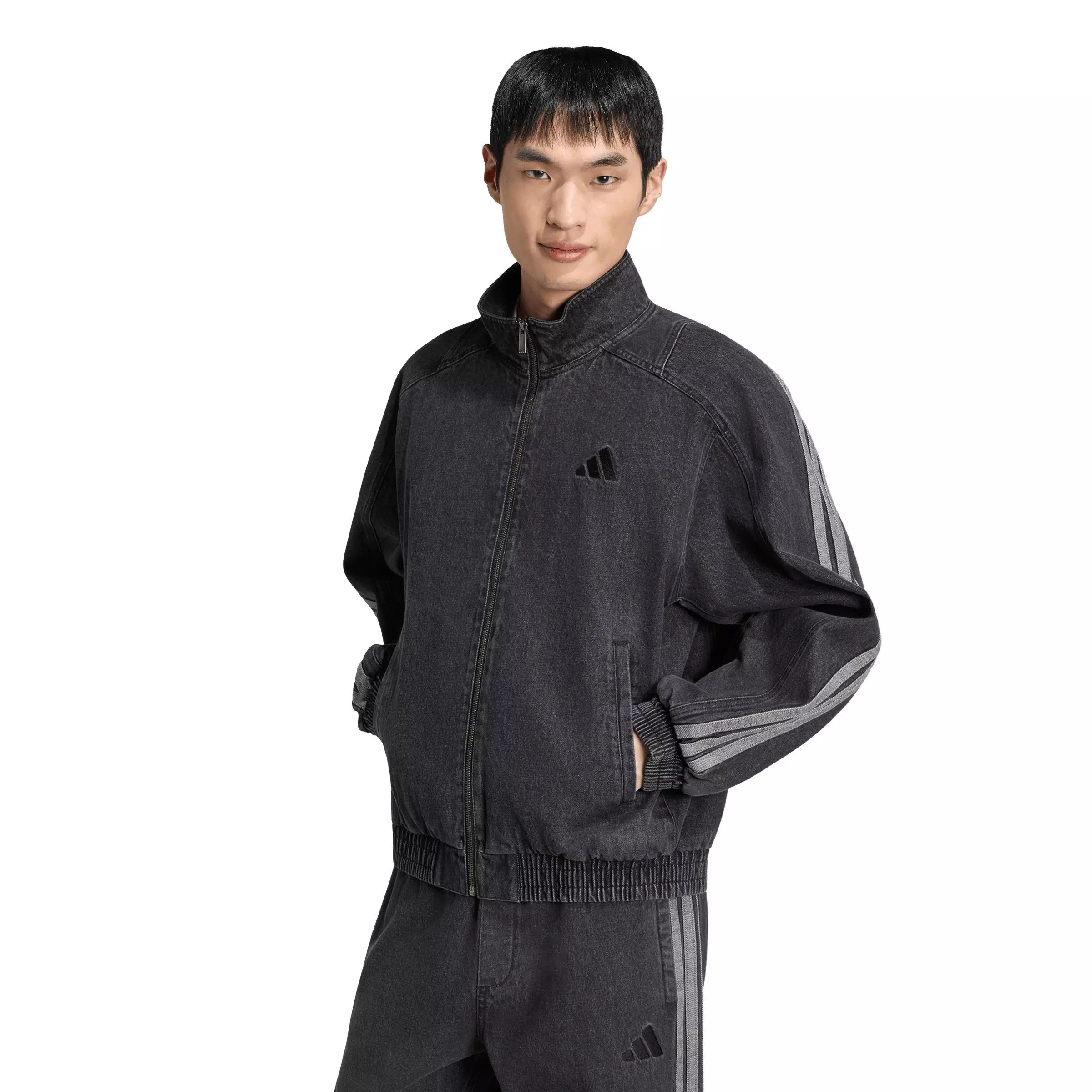 adidas Men's Stadium Loose Fit Dark Denim Track Jacket - Black - BLACK