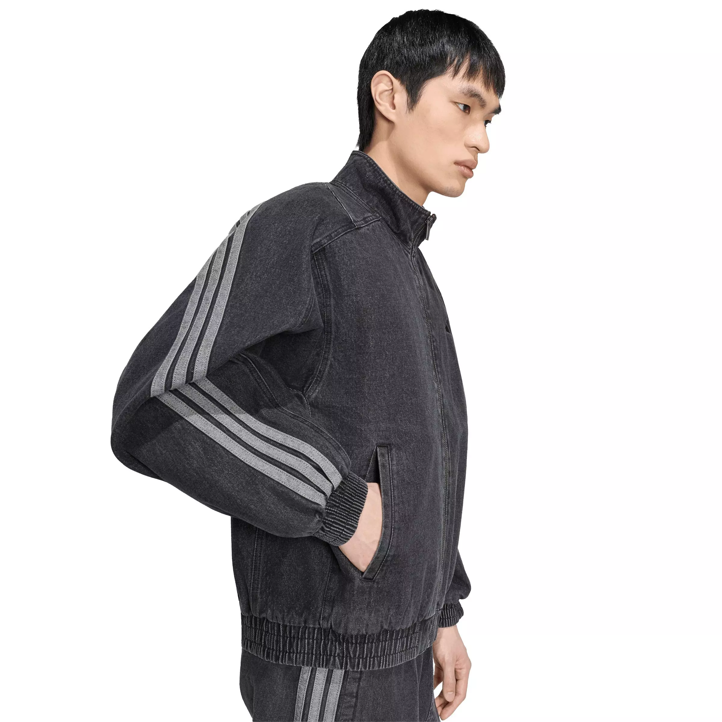 adidas Men's Stadium Loose Fit Dark Denim Track Jacket - Black - BLACK