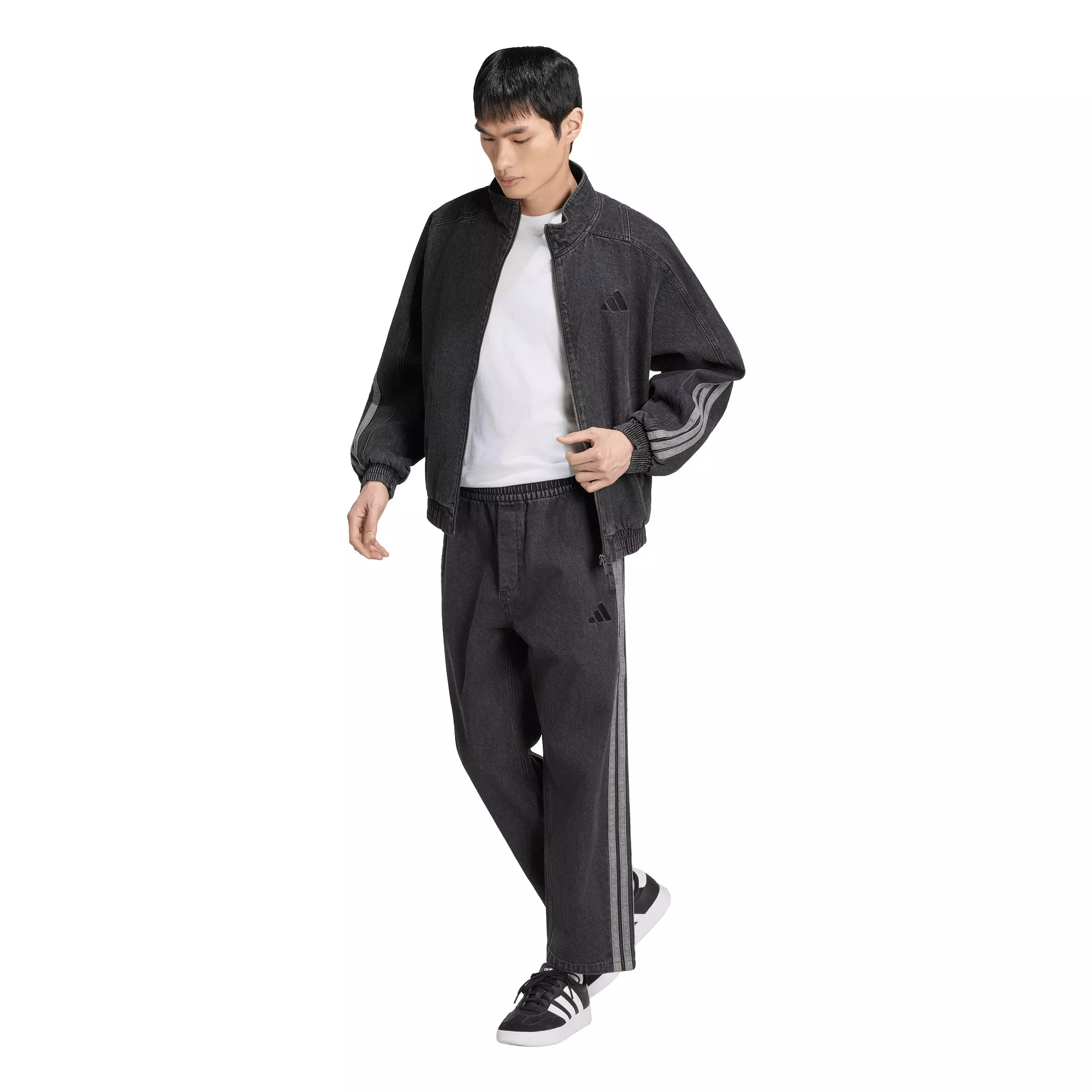 adidas Men's Stadium Loose Fit Dark Denim Track Jacket - Black - BLACK