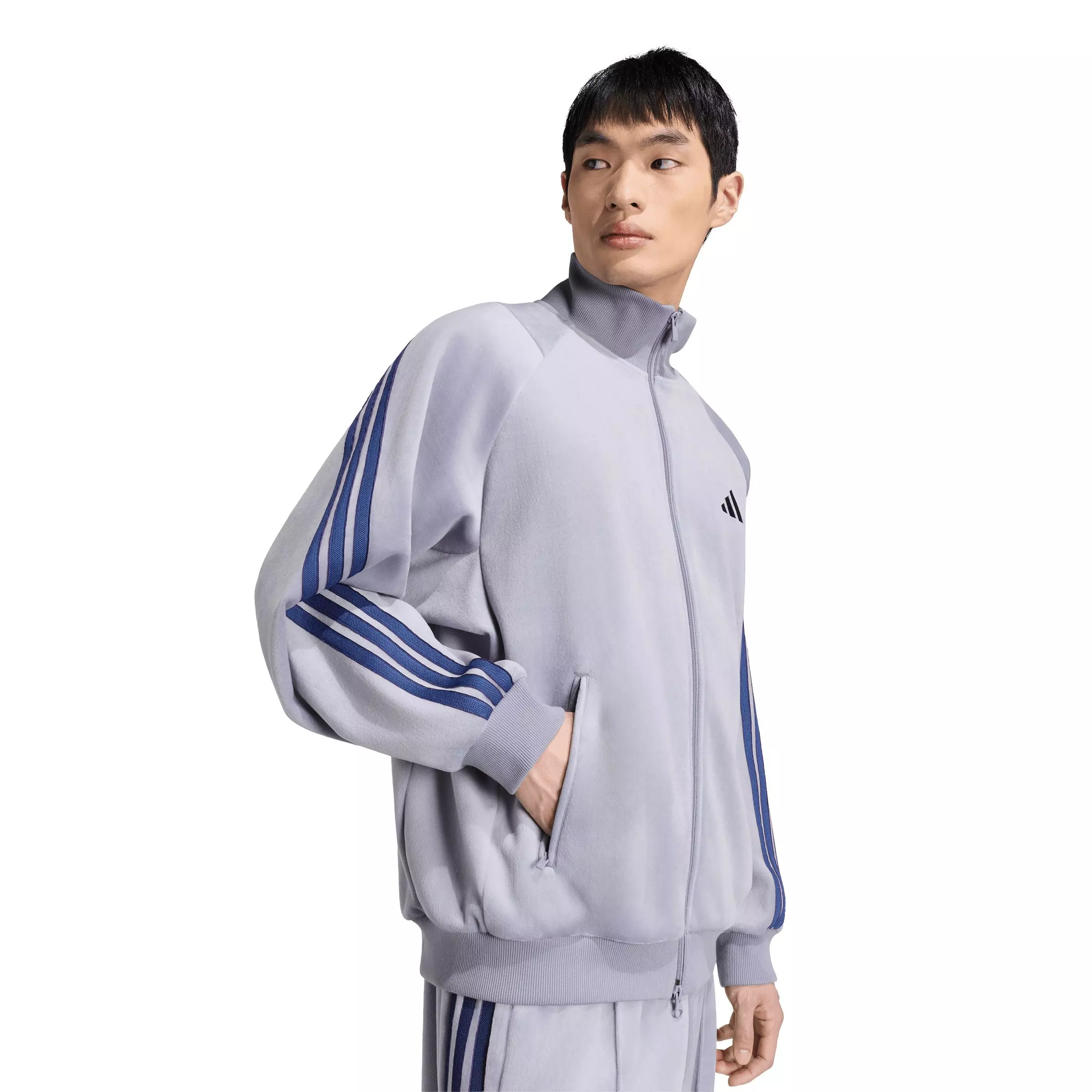 adidas Men's Stadium Loose Fit Velour Tracktop - Slate - SLATE