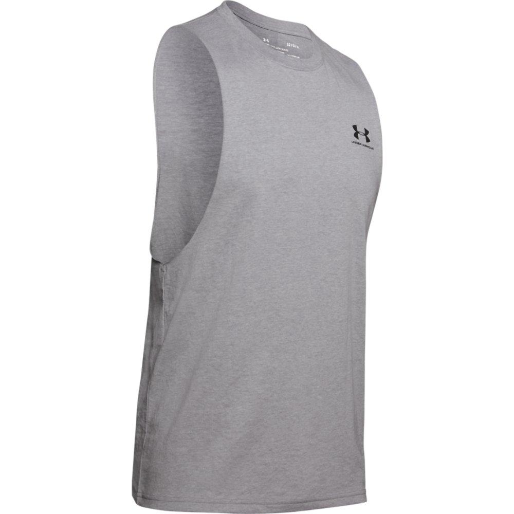 Under Armour Men's Sportstyle Left Chest Cut-Off T-Shirt - STEEL Thumbnail View 4