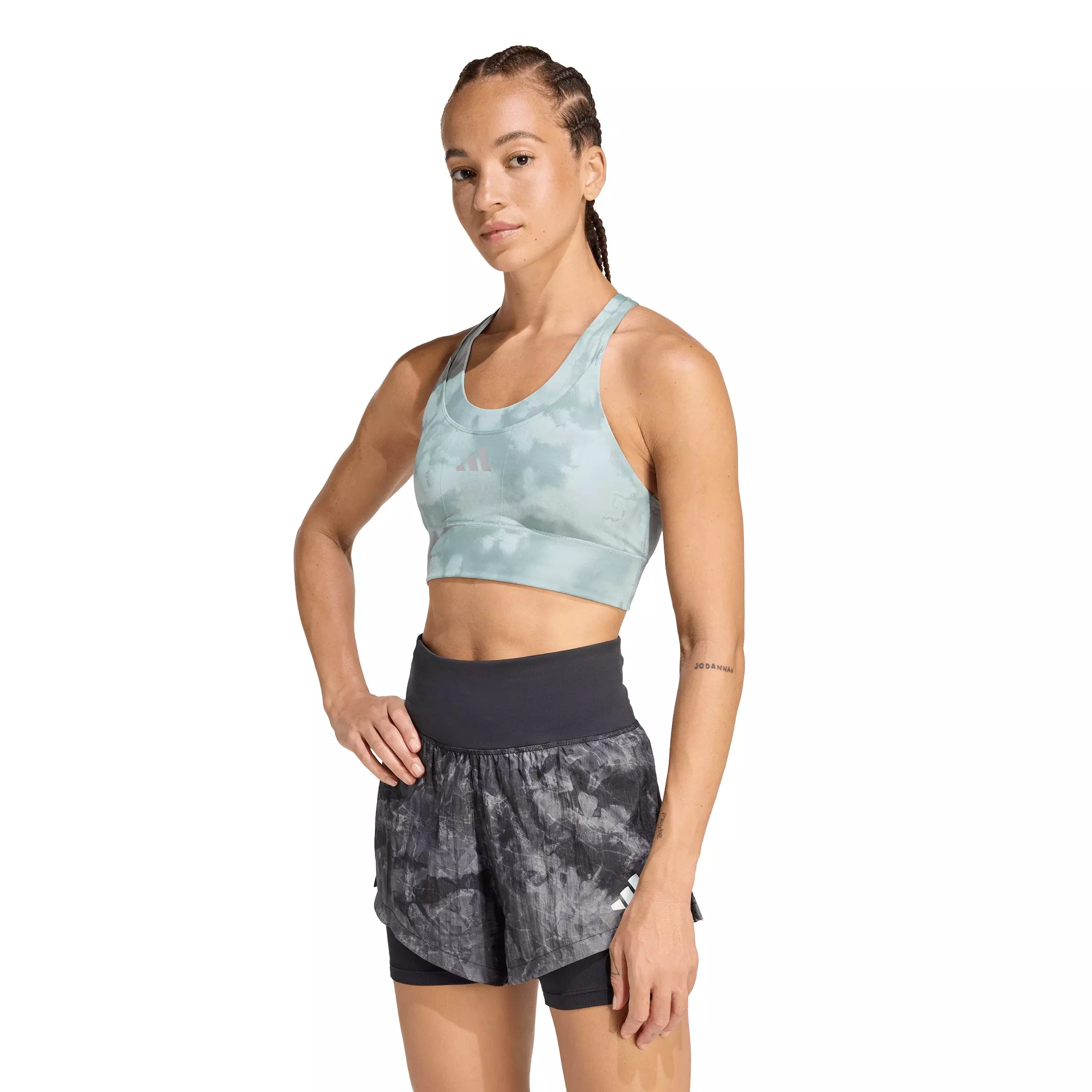 adidas Women's adi365 Running Pocket Graphic Medium Support Bra - Sage Green - SAGE GREEN