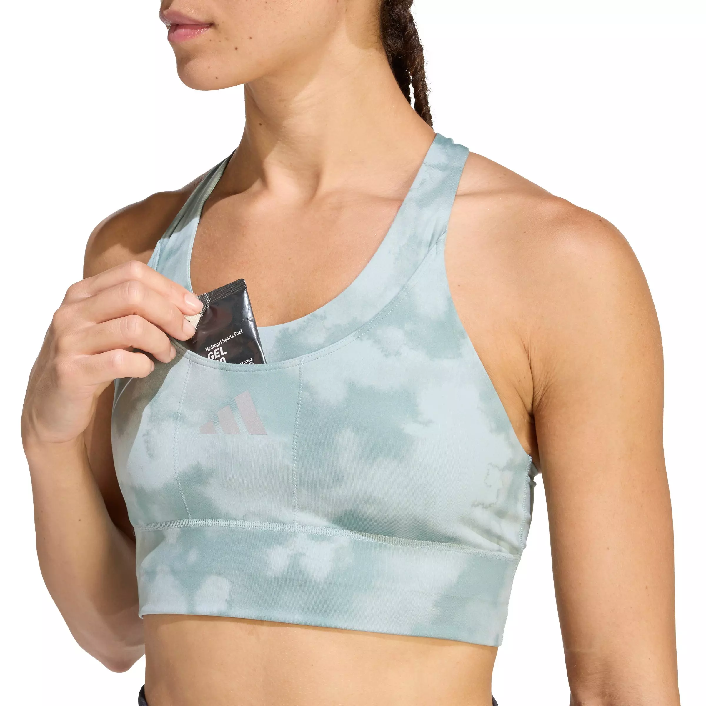 adidas Women's adi365 Running Pocket Graphic Medium Support Bra - Sage Green - SAGE GREEN