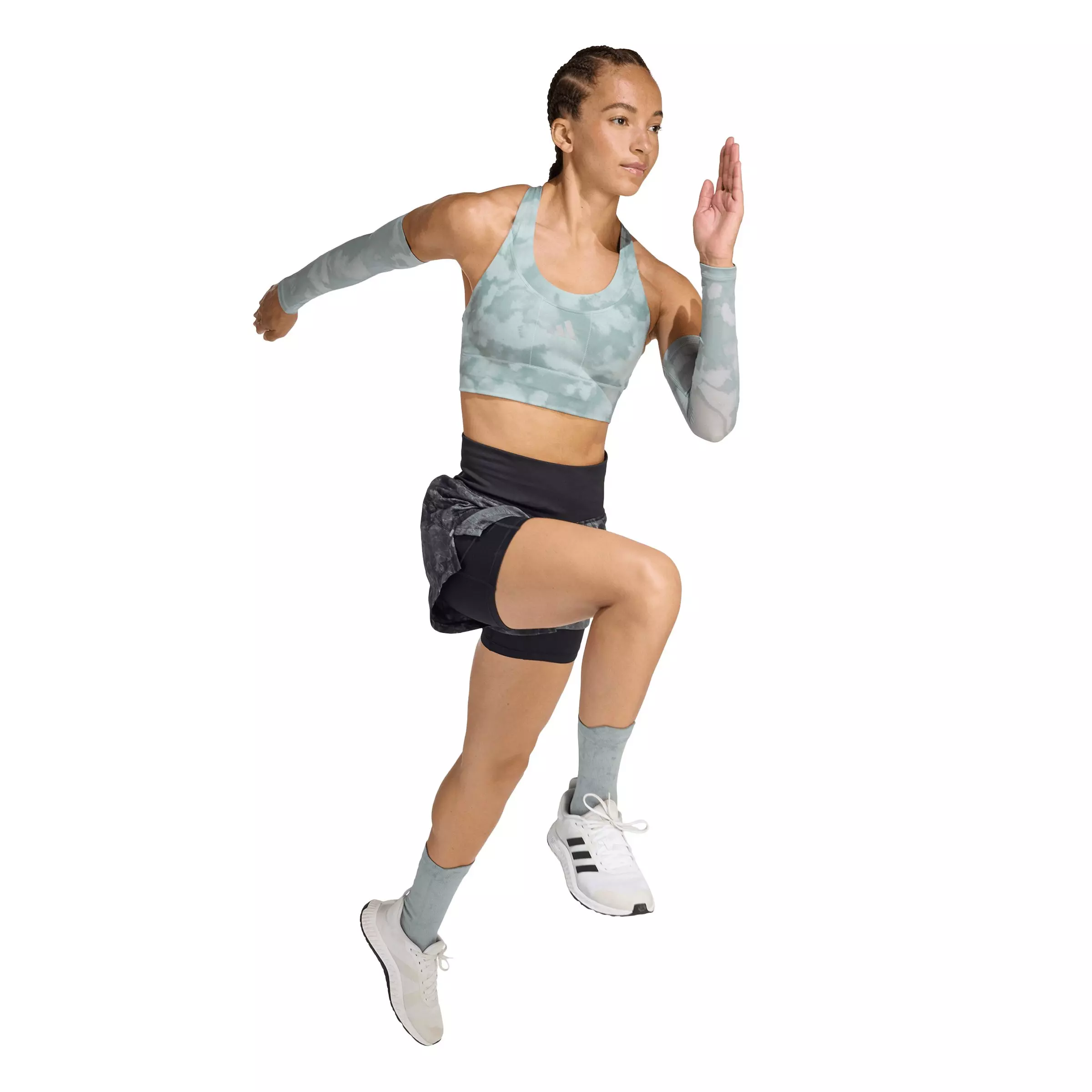 adidas Women's adi365 Running Pocket Graphic Medium Support Bra - Sage Green - SAGE GREEN