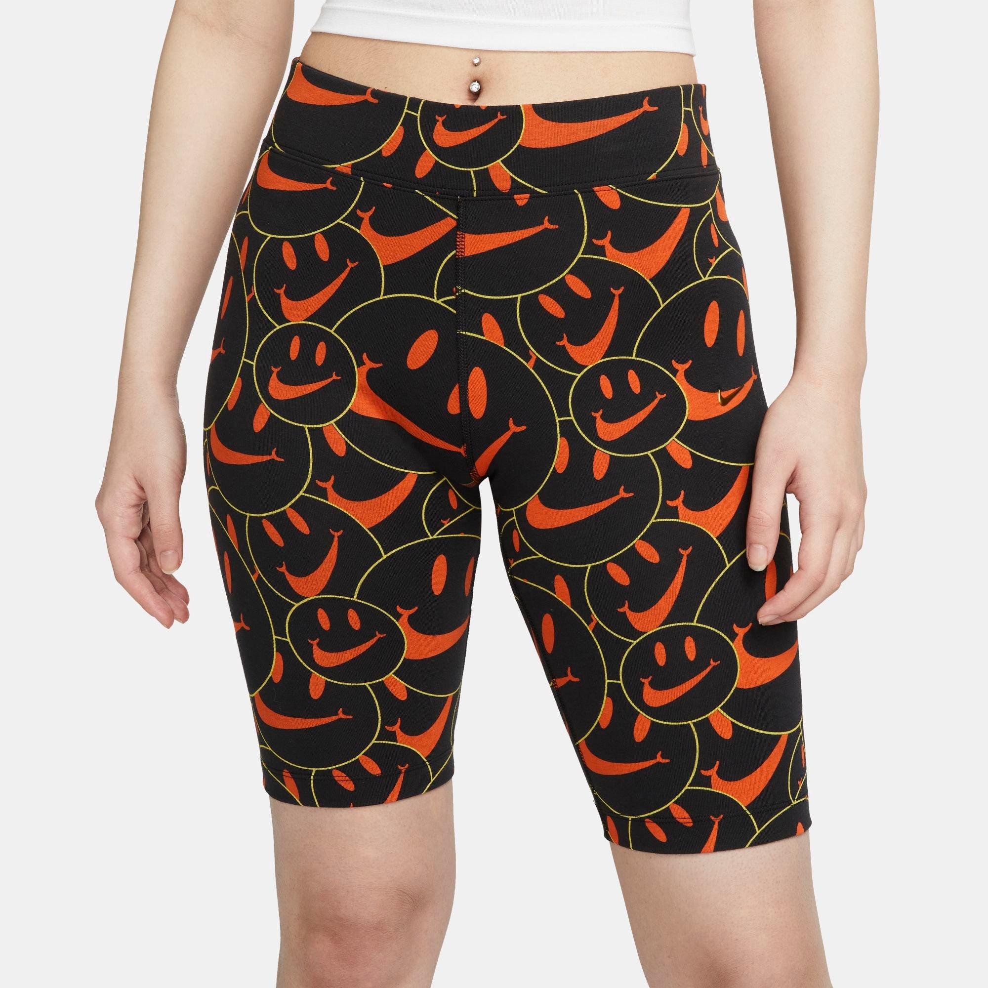 black and orange biker shorts