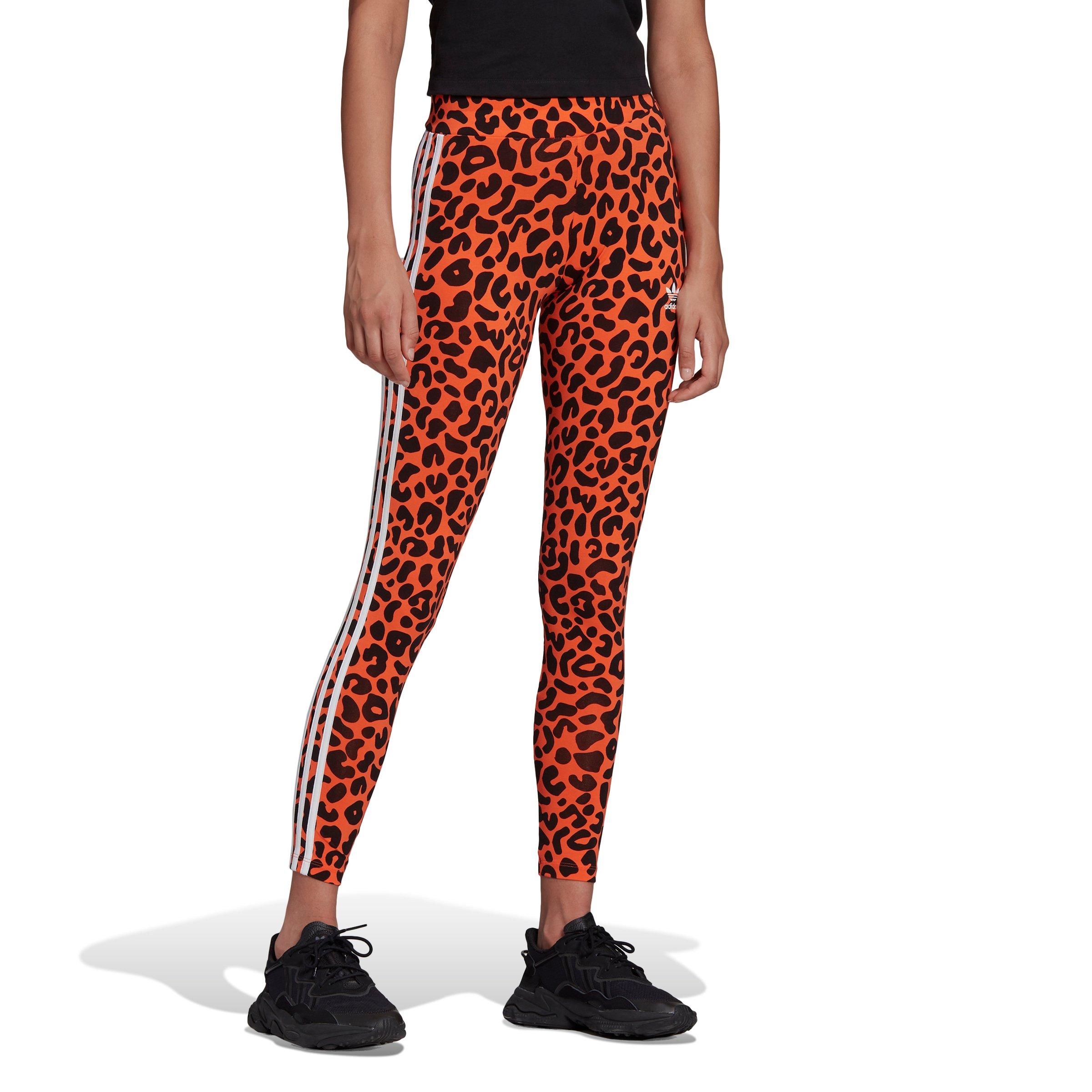 Adidas Training Leggings With Insert Detail In Orange Leopard Print, HM8646