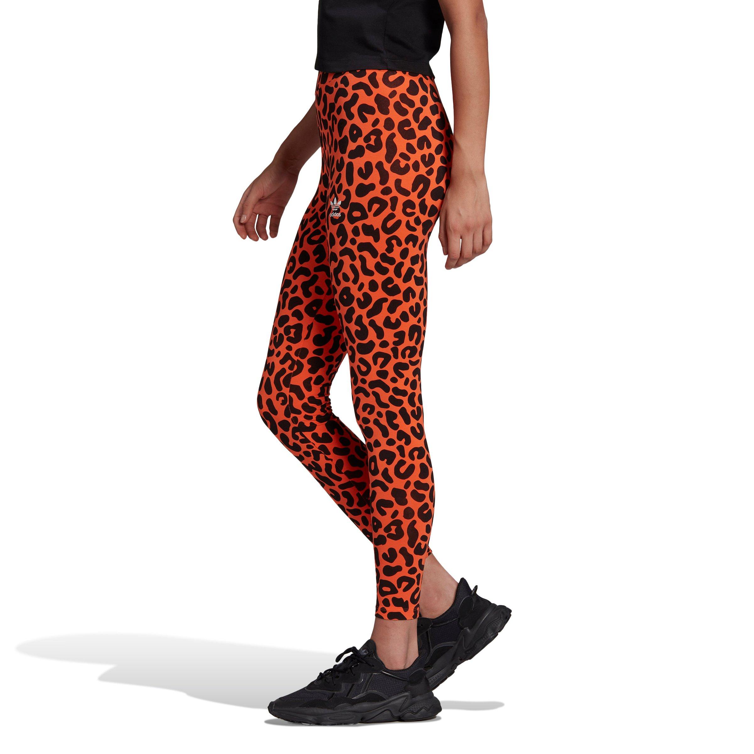 Adidas Training Leggings With Insert Detail In Orange Leopard Print, HM8646