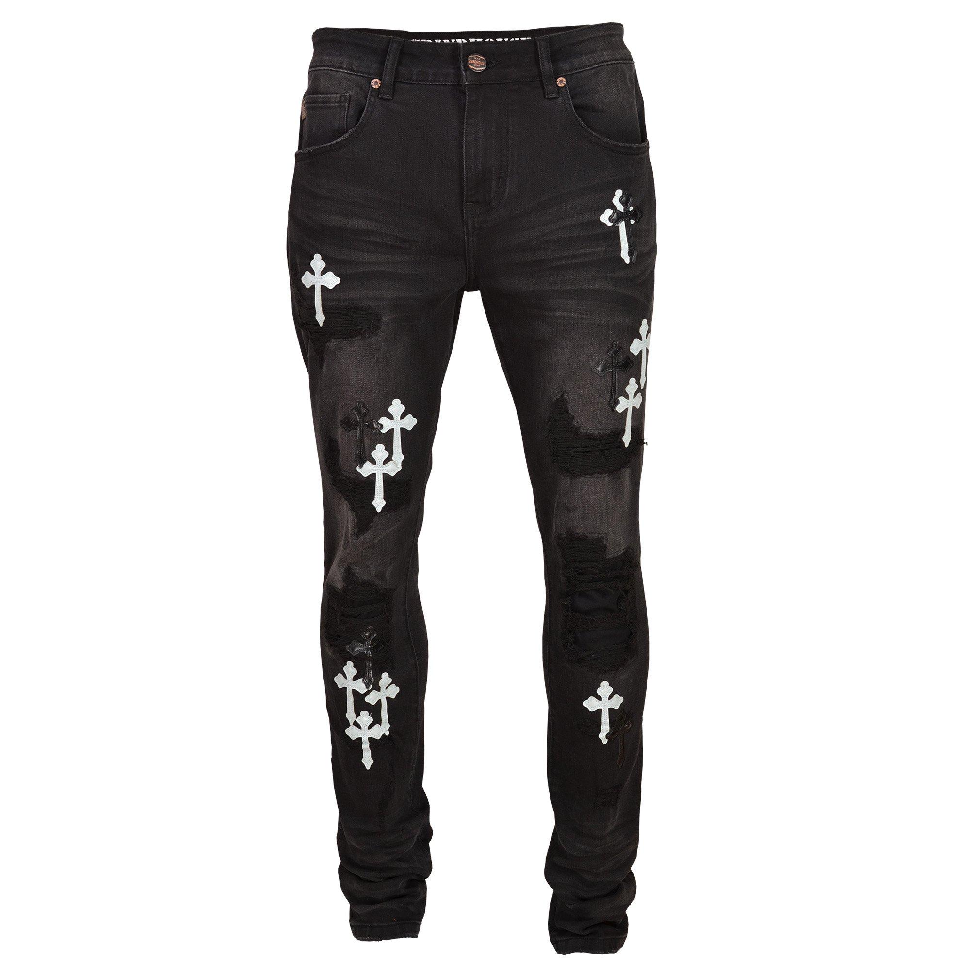 grindhouse men's black distressed jeans