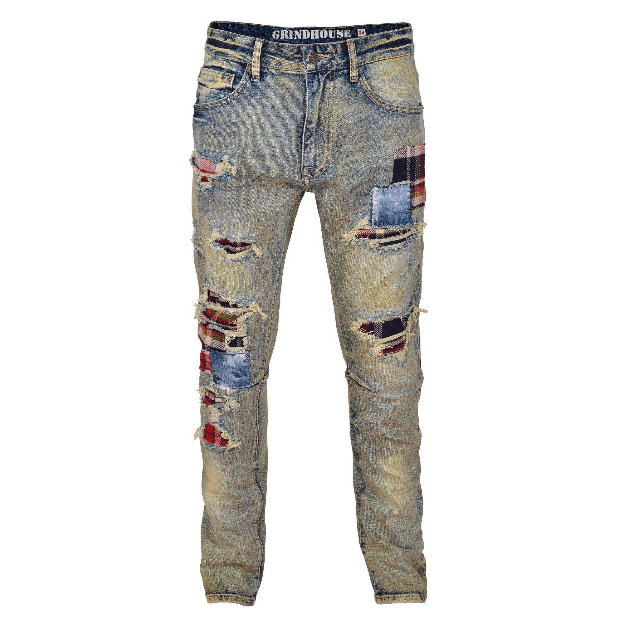 grindhouse men's black distressed jeans