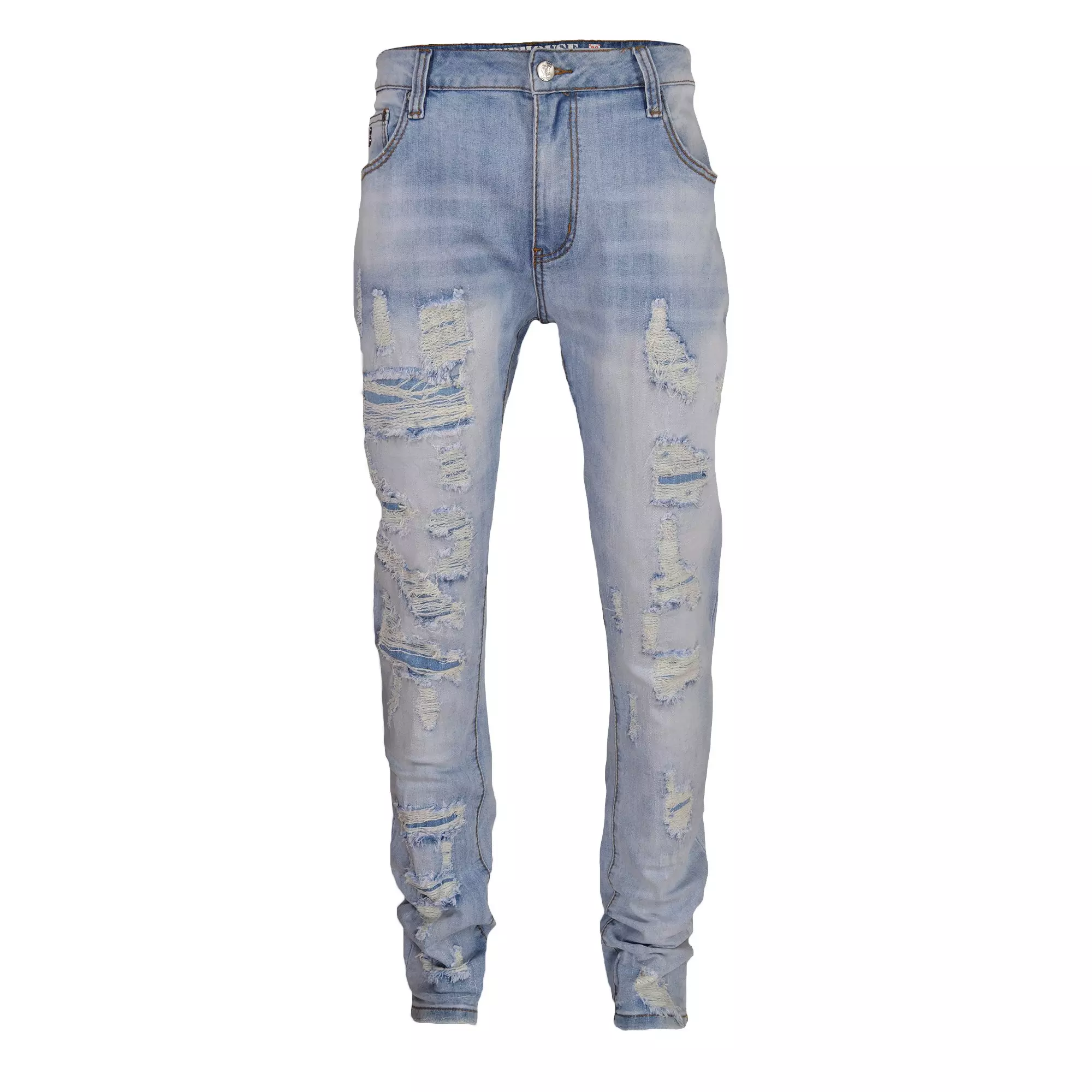 RIPPED SLIM FIT JEANS - Light blue