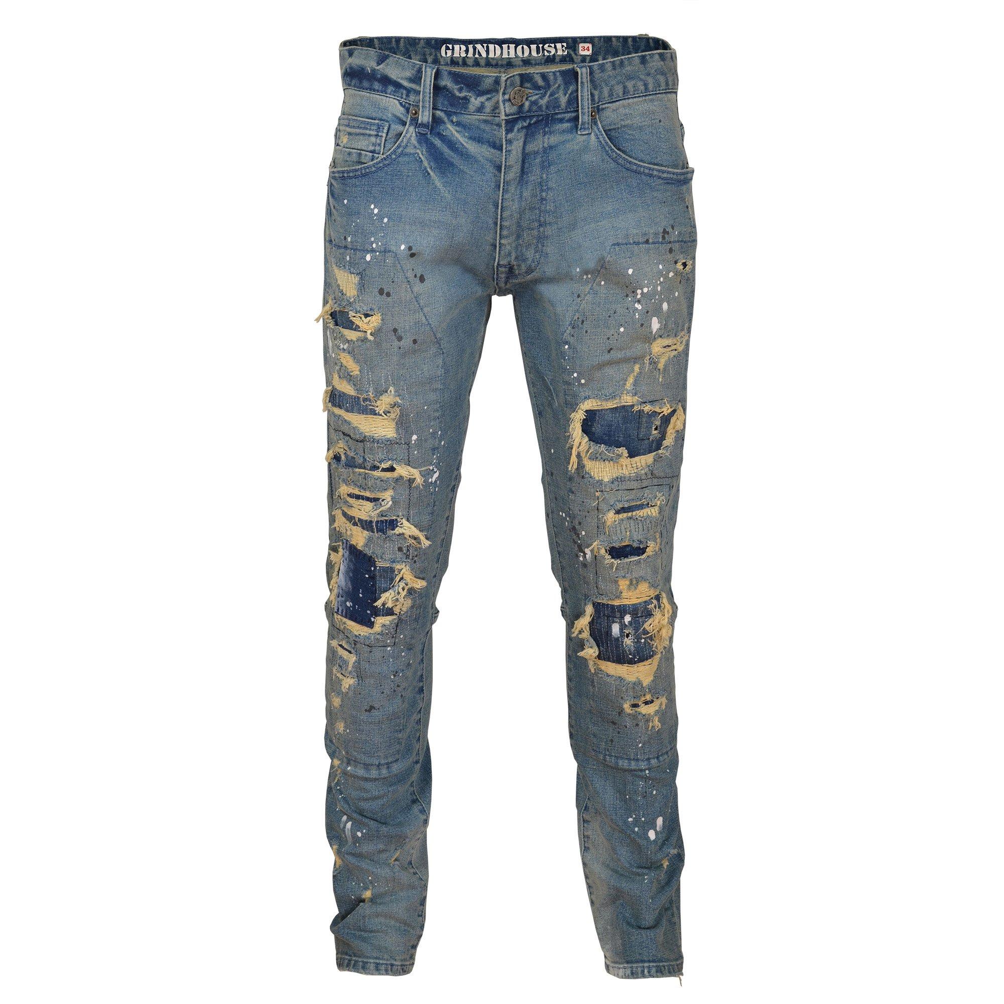 Grindhouse Men's Hyster Blue Extreme Ripped Slim Fit Jeans - Hibbett ...