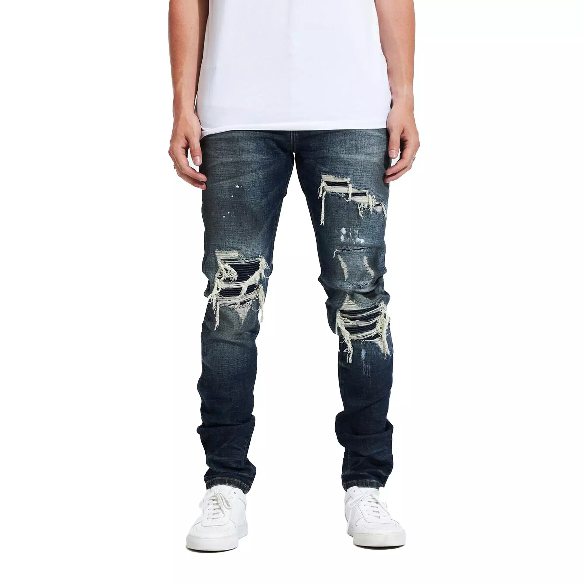 Embellish Men's Slate Rip & Repair Slim Fit Jeans - Blue - BLUE
