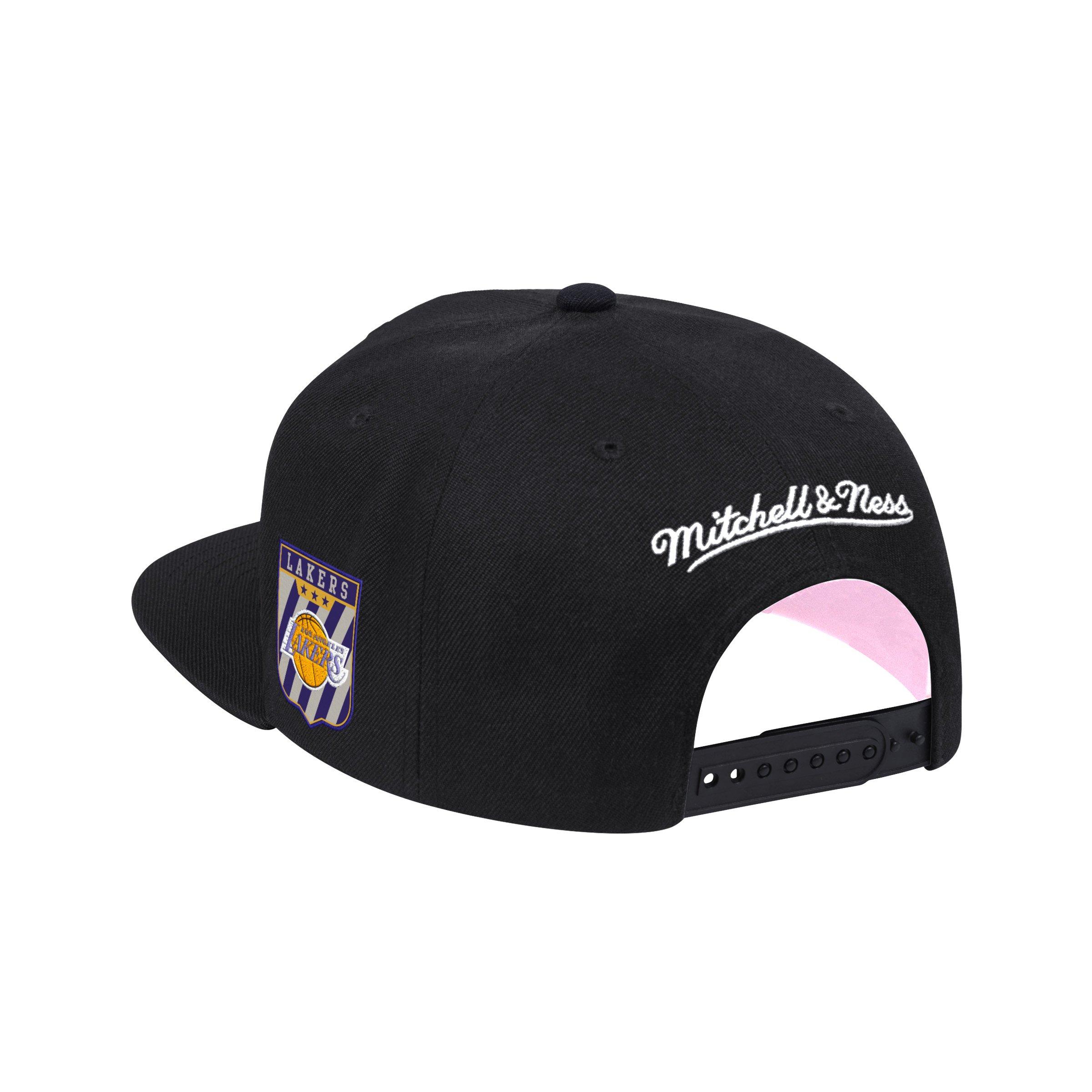 Mitchell and Ness Los Angeles Lakers Pink Under Script Snapback Hat Black