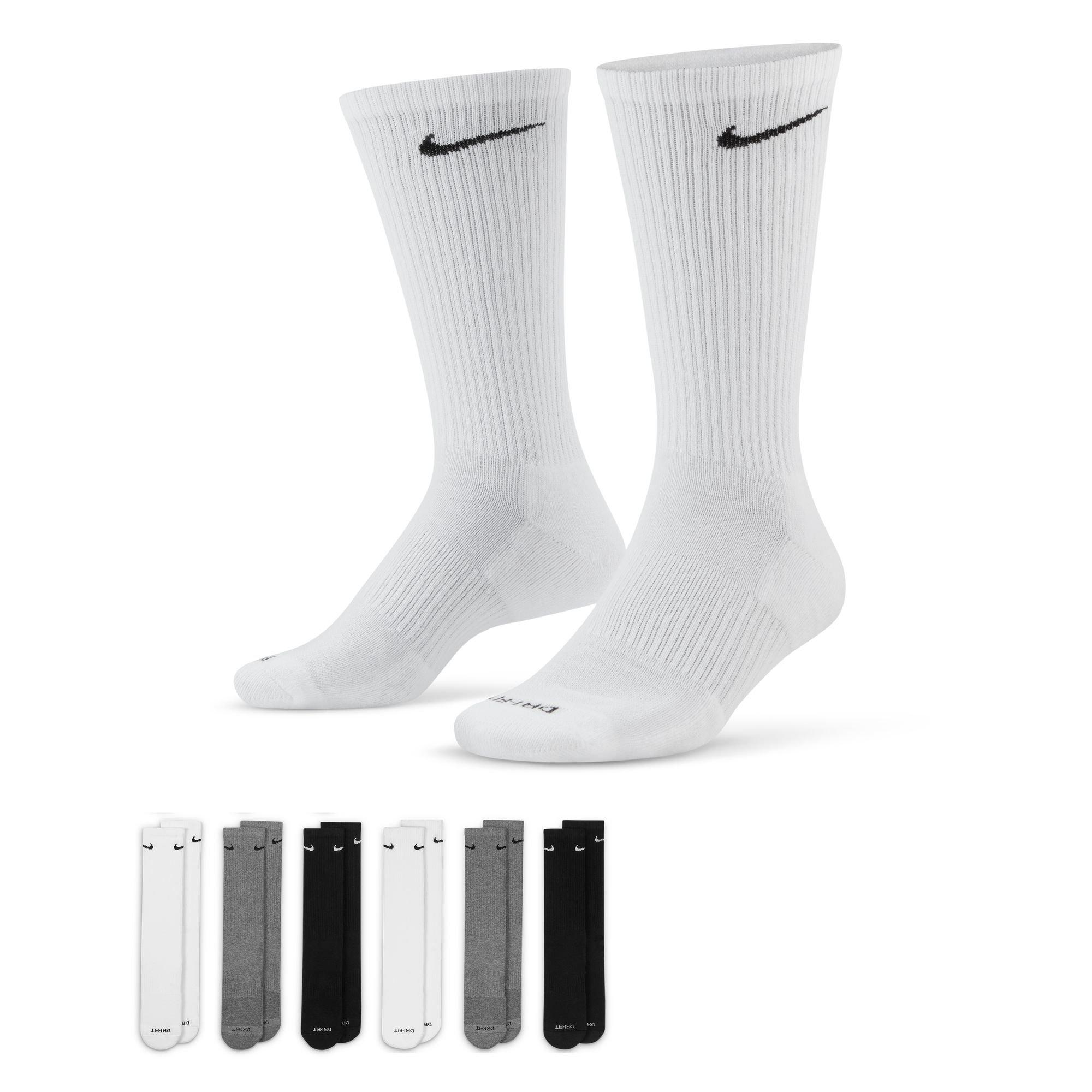 Nike Everyday Plus Cushioned Training Black/White/Grey Crew Socks (6  Pairs)