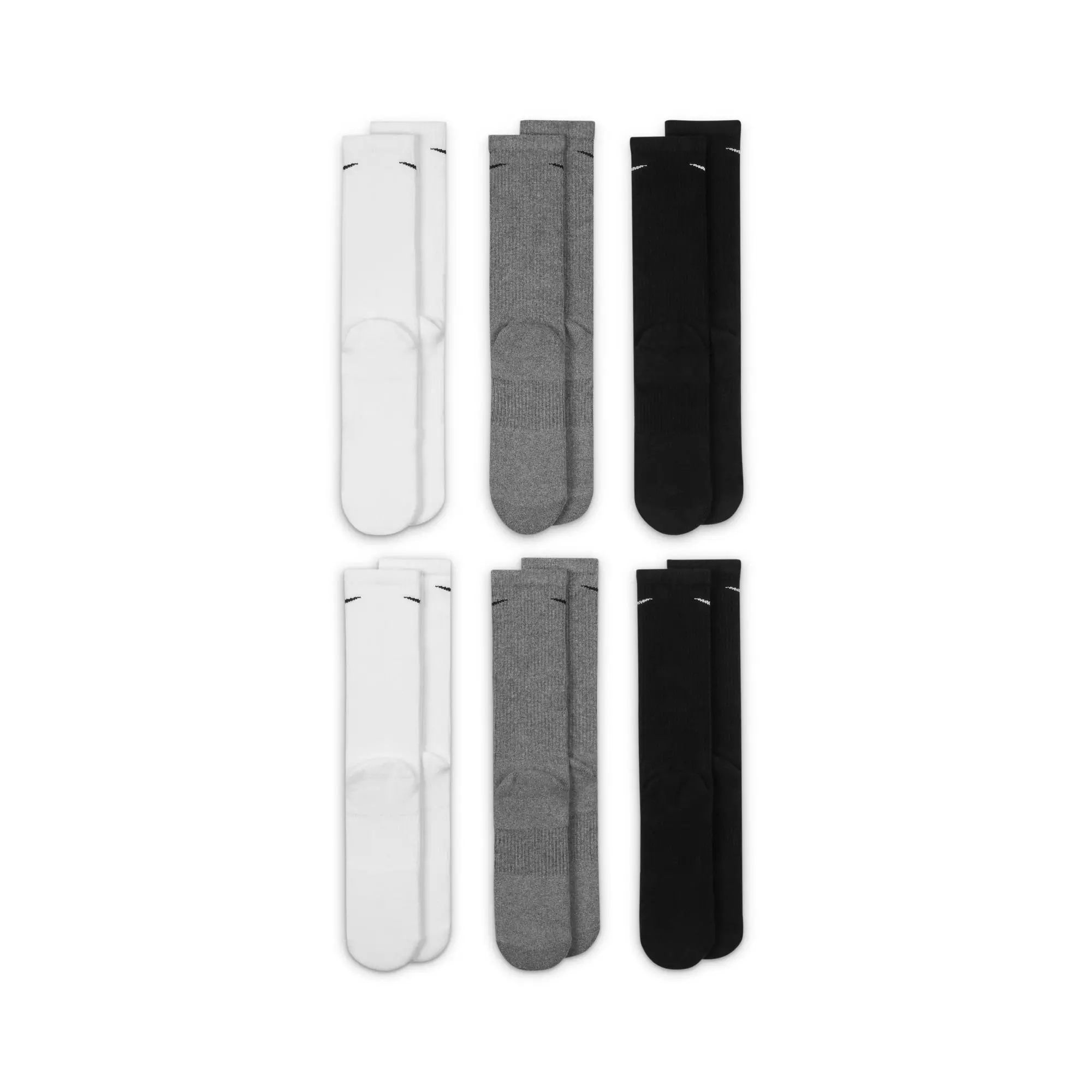 Nike Everyday Plus Cushioned Training "Black/White/Grey" Crew Socks (6 Pairs) - BLACK/WHITE/GREY