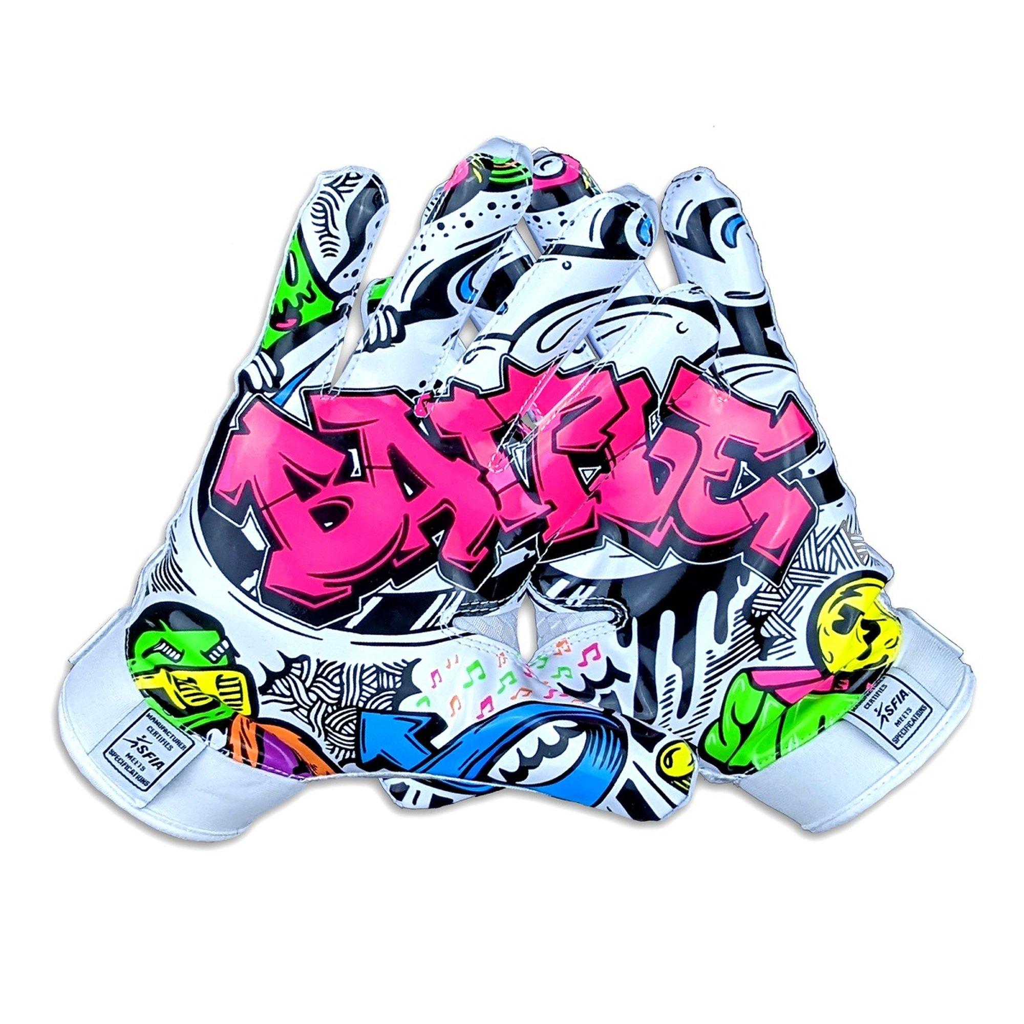 Battle Sports Adult Graffiti Football Receiver Gloves - WHITE/MULTI Thumbnail View 1