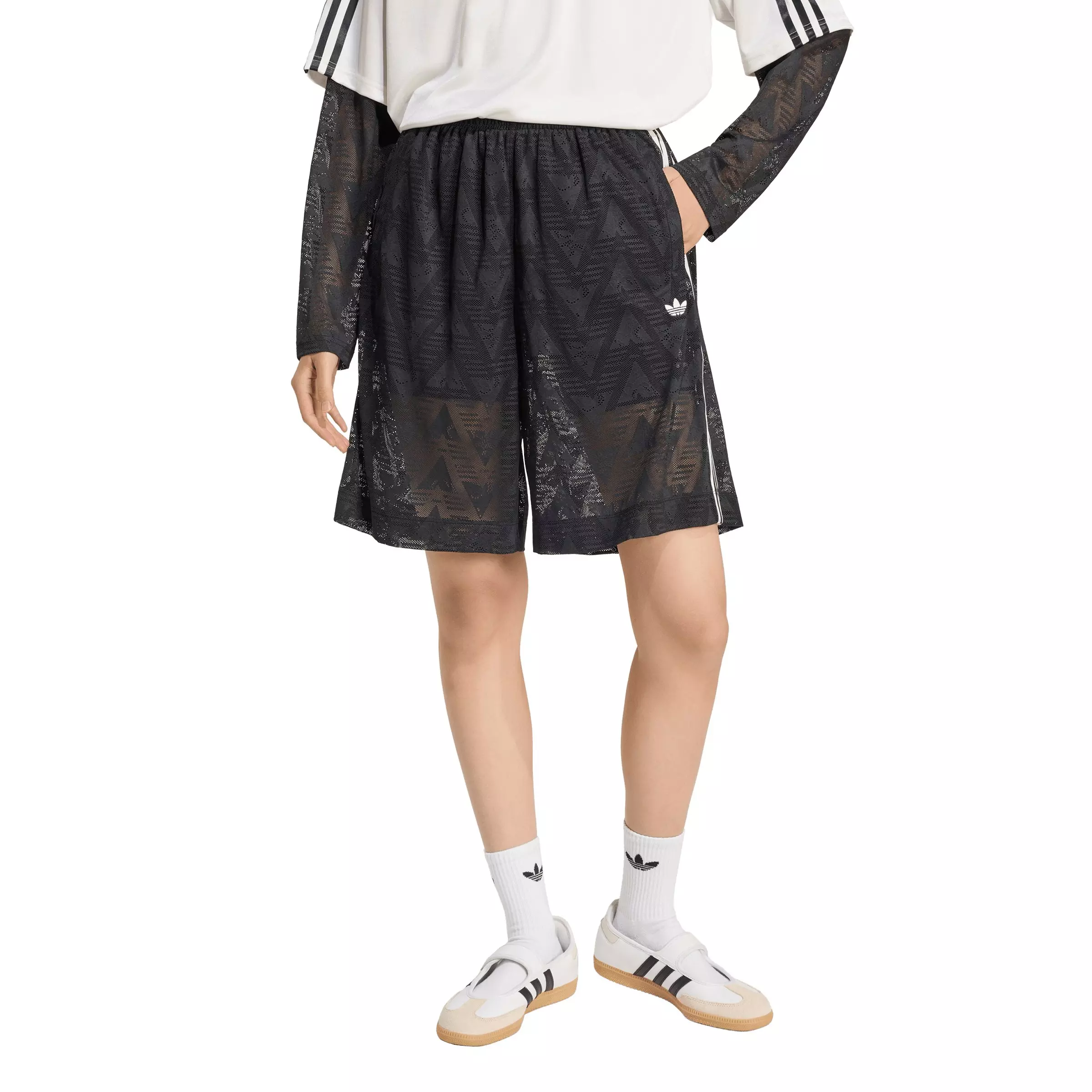 adidas Originals Women's Lace Jacquard Shorts-Black - BLACK