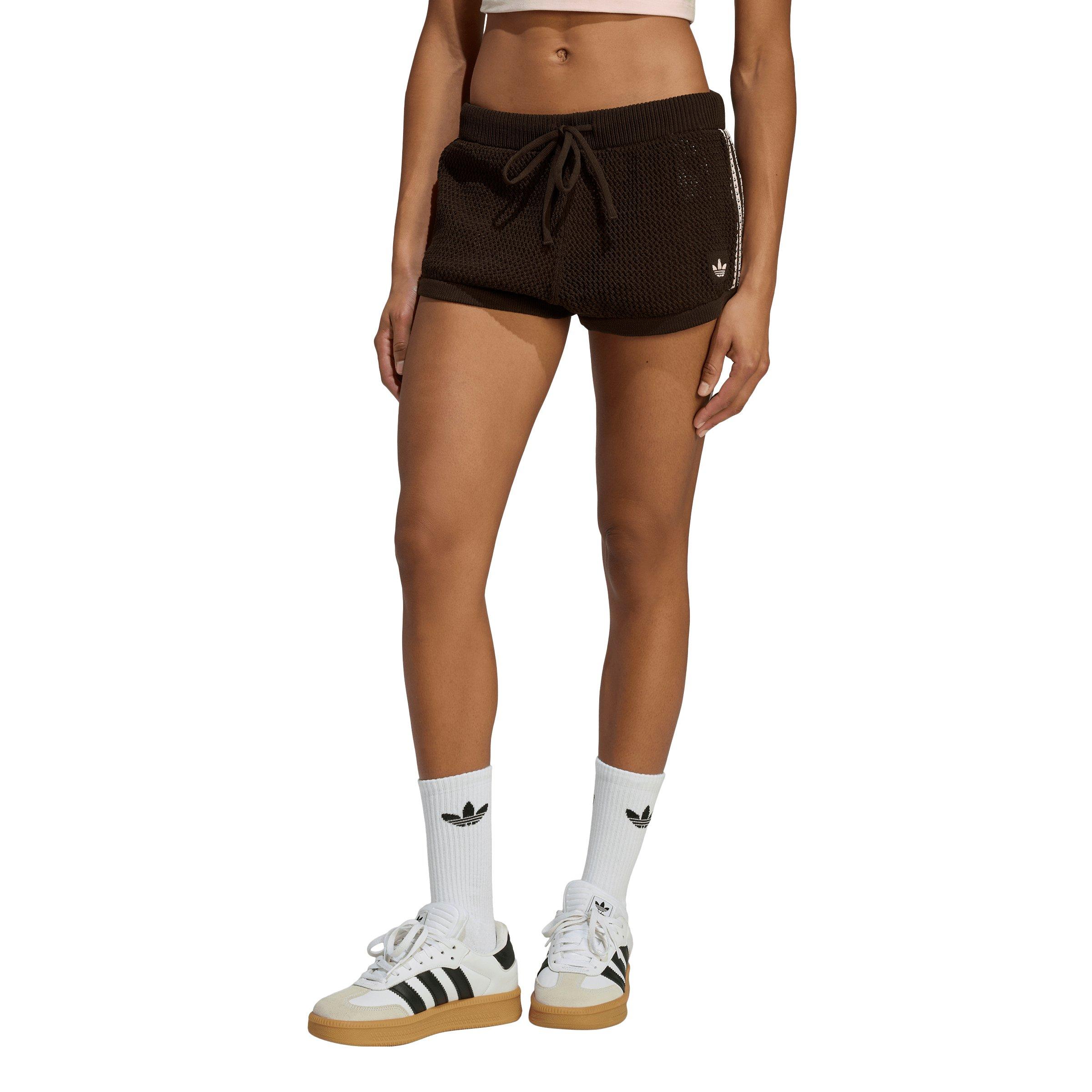 adidas Originals Women's Knitted Crochet Shorts-Brown - BROWN Thumbnail View 1